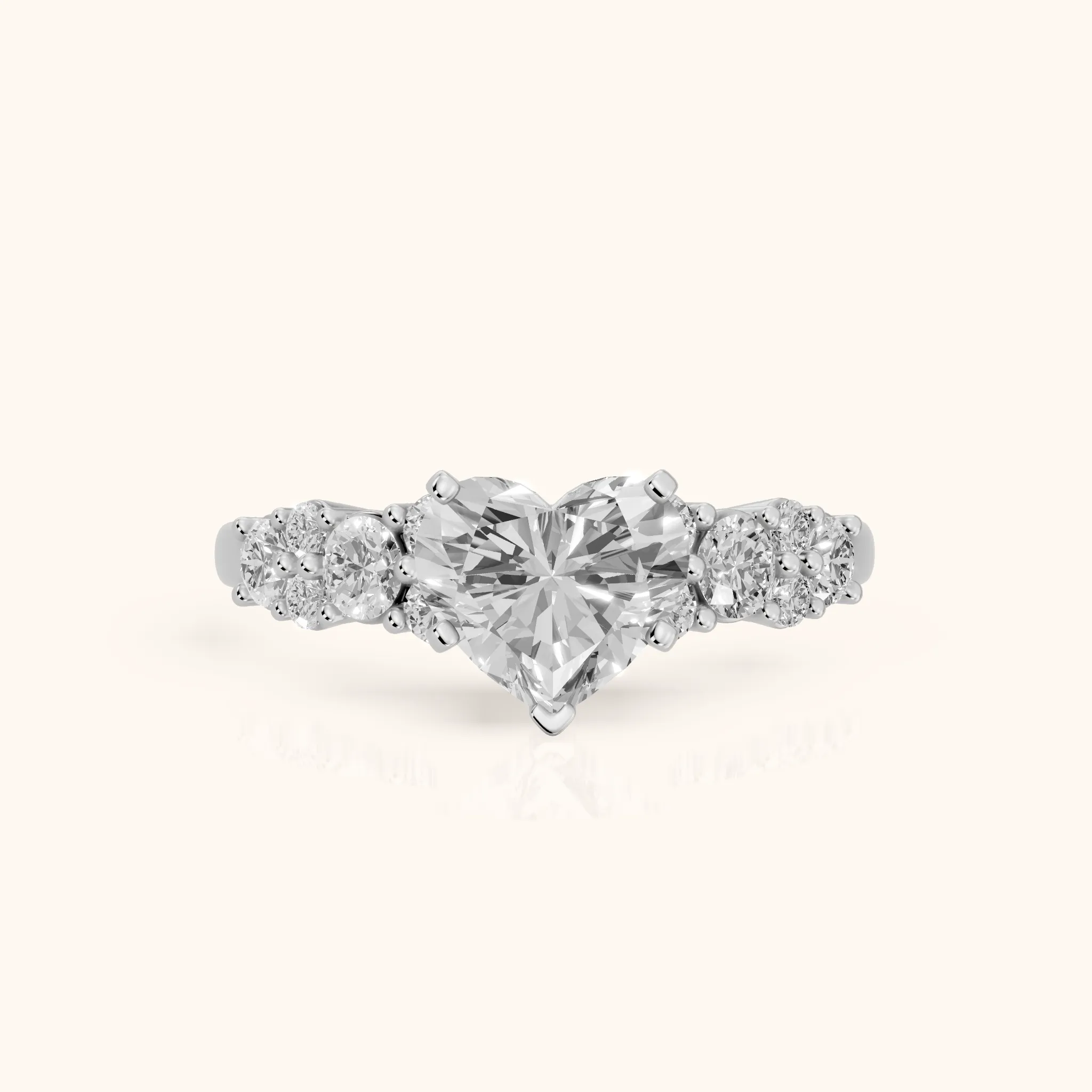 Roxana Graduated Cluster Heart Diamond Engagement Ring in Silver — view 1