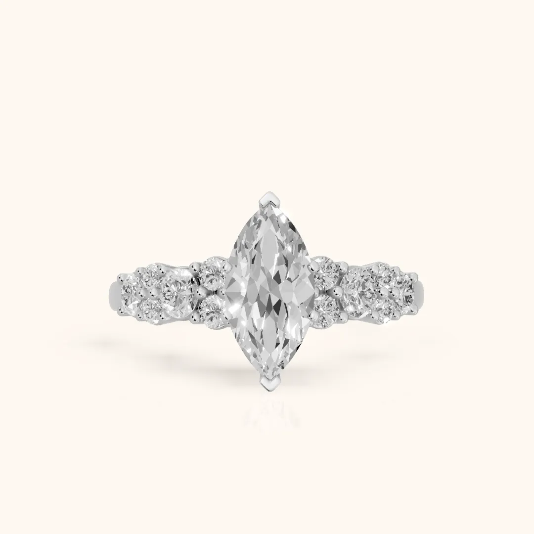 Roxana Graduated Cluster Marquise Diamond Engagement Ring in Platinum — view 2
