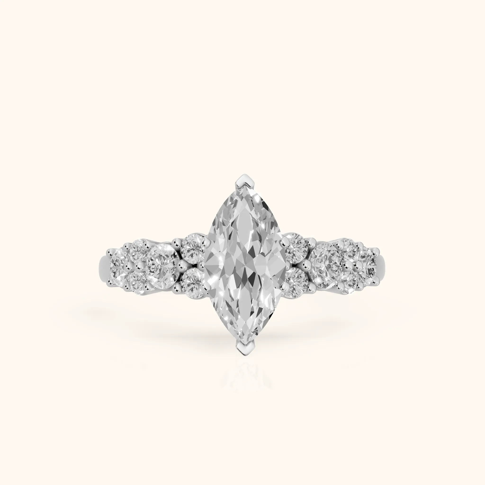 Roxana Graduated Cluster Marquise Diamond Engagement Ring in Platinum — view 1