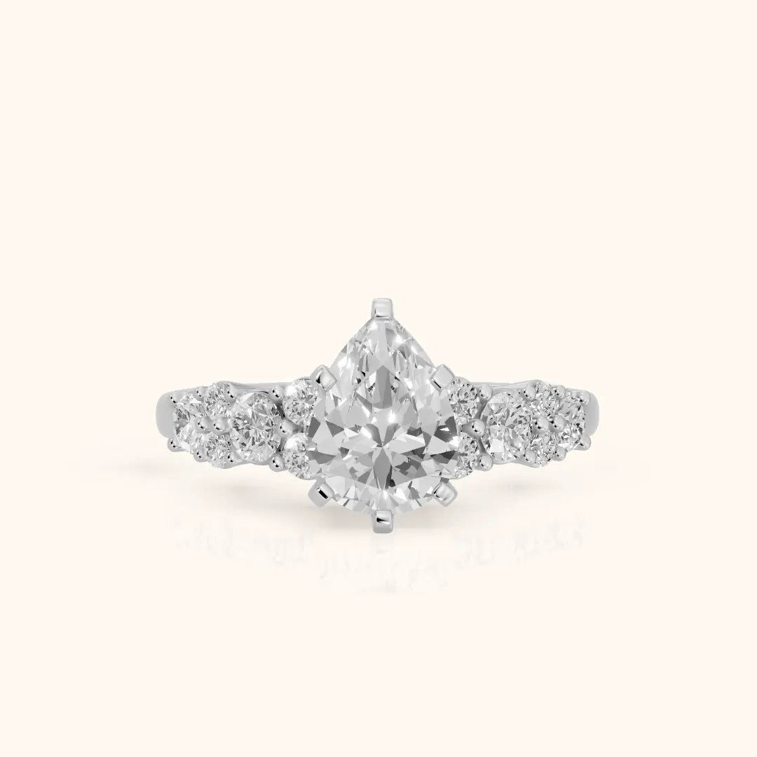 Roxana Graduated Cluster Pear Diamond Engagement Ring in Platinum — view 2