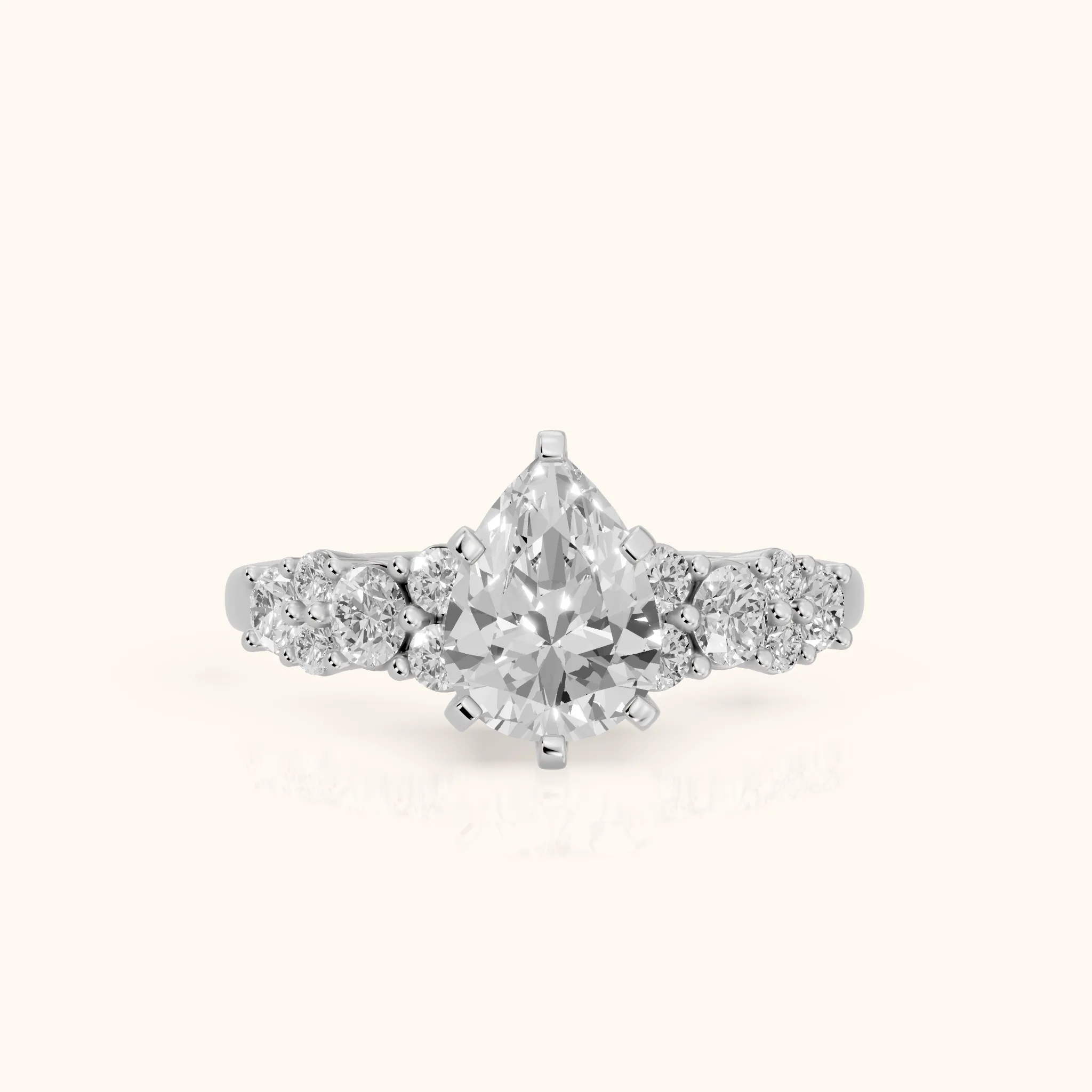 Roxana Graduated Cluster Pear Diamond Engagement Ring in Platinum — view 1
