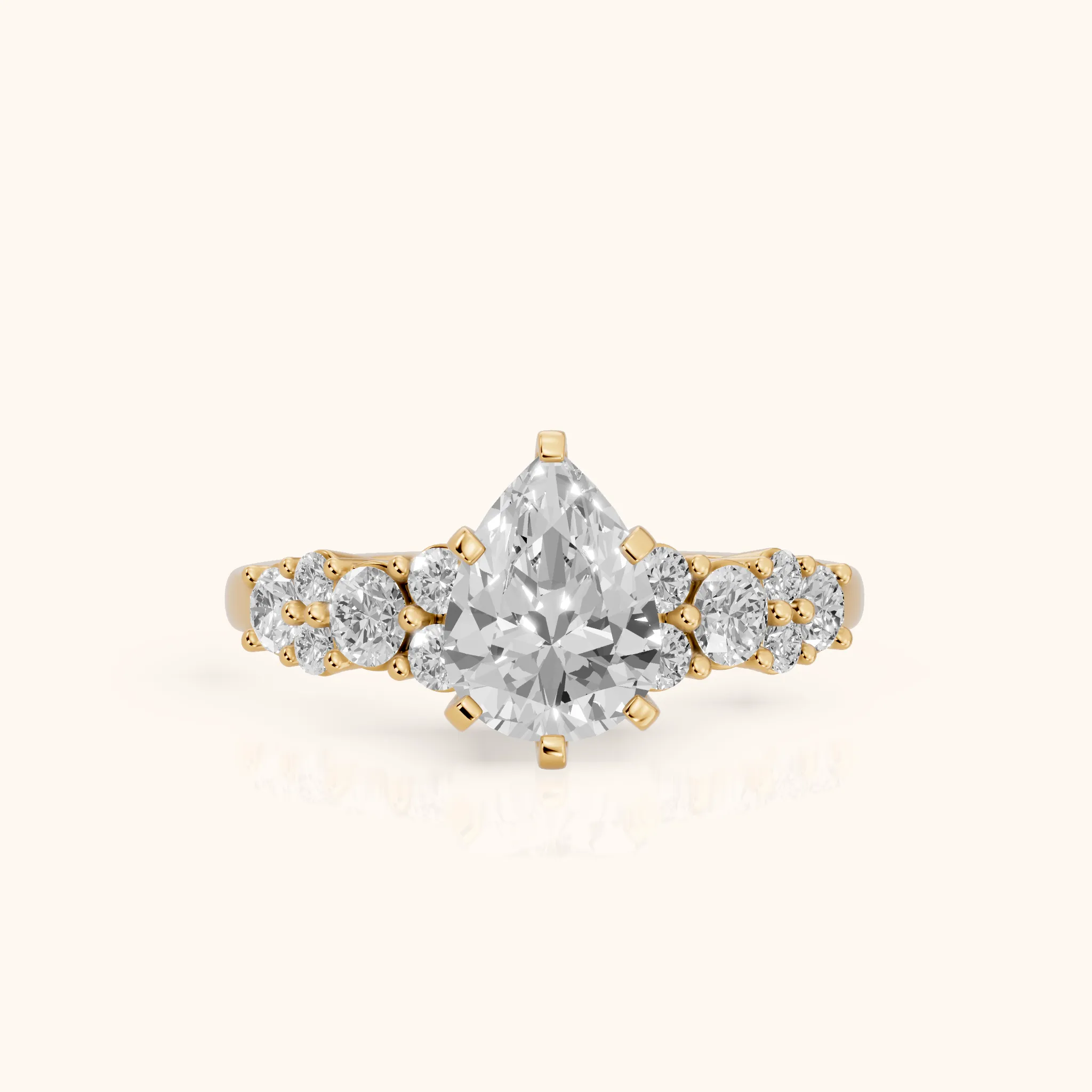 Roxana Graduated Cluster Pear Diamond Engagement Ring in Yellow Gold — view 1