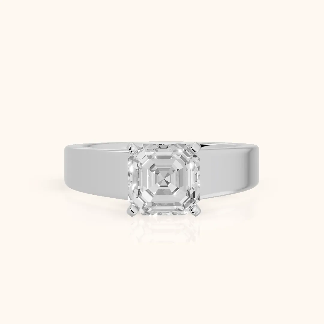 Susannah Wide Band Solitaire Asscher Diamond Engagement Ring in Silver — view 2