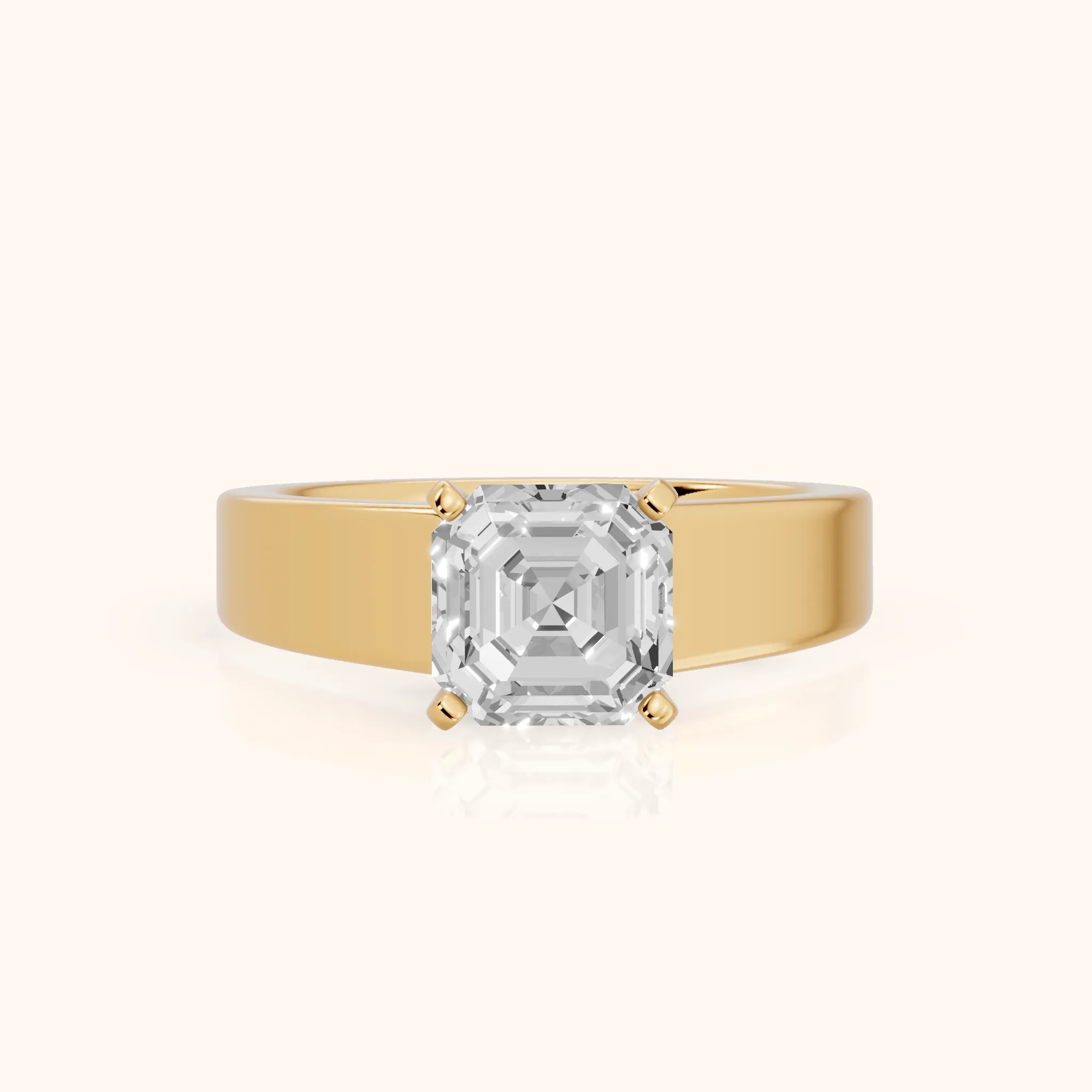 Susannah Wide Band Solitaire Asscher Diamond Engagement Ring in Yellow Gold — view 1