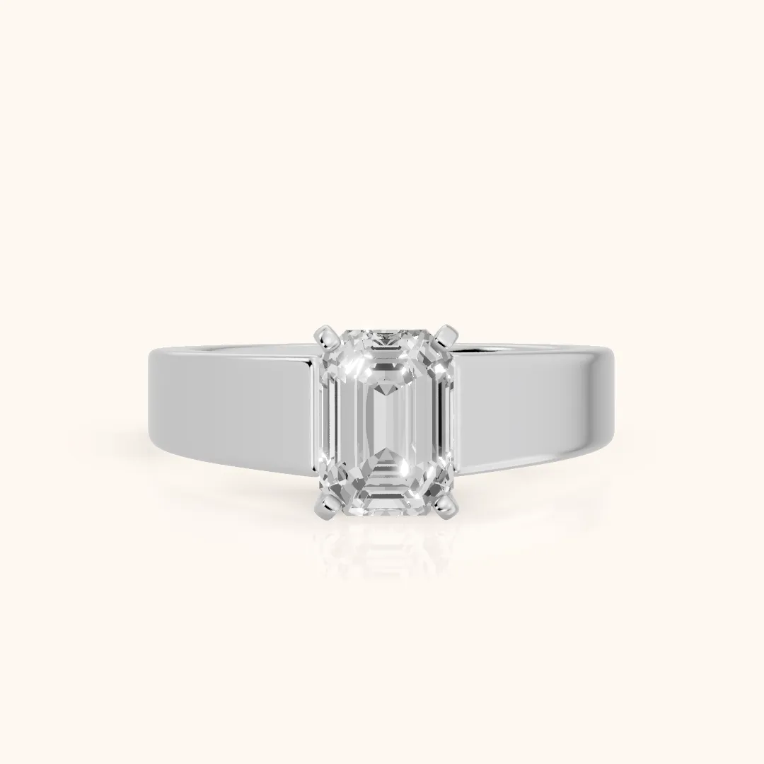 Susannah Wide Band Solitaire Emerald Diamond Engagement Ring in Silver — view 2