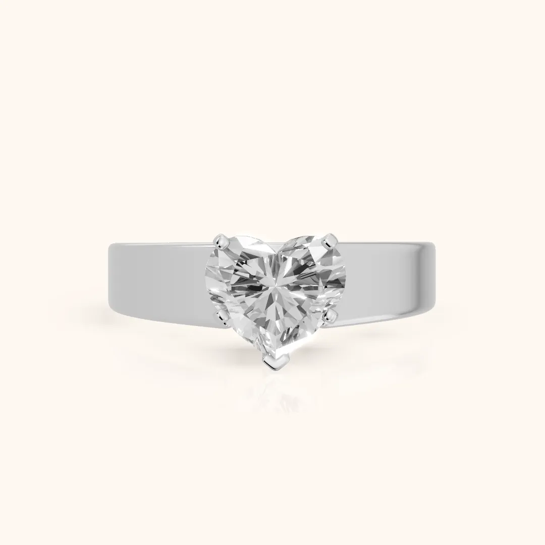Susannah Wide Band Solitaire Heart Diamond Engagement Ring in Silver — view 2