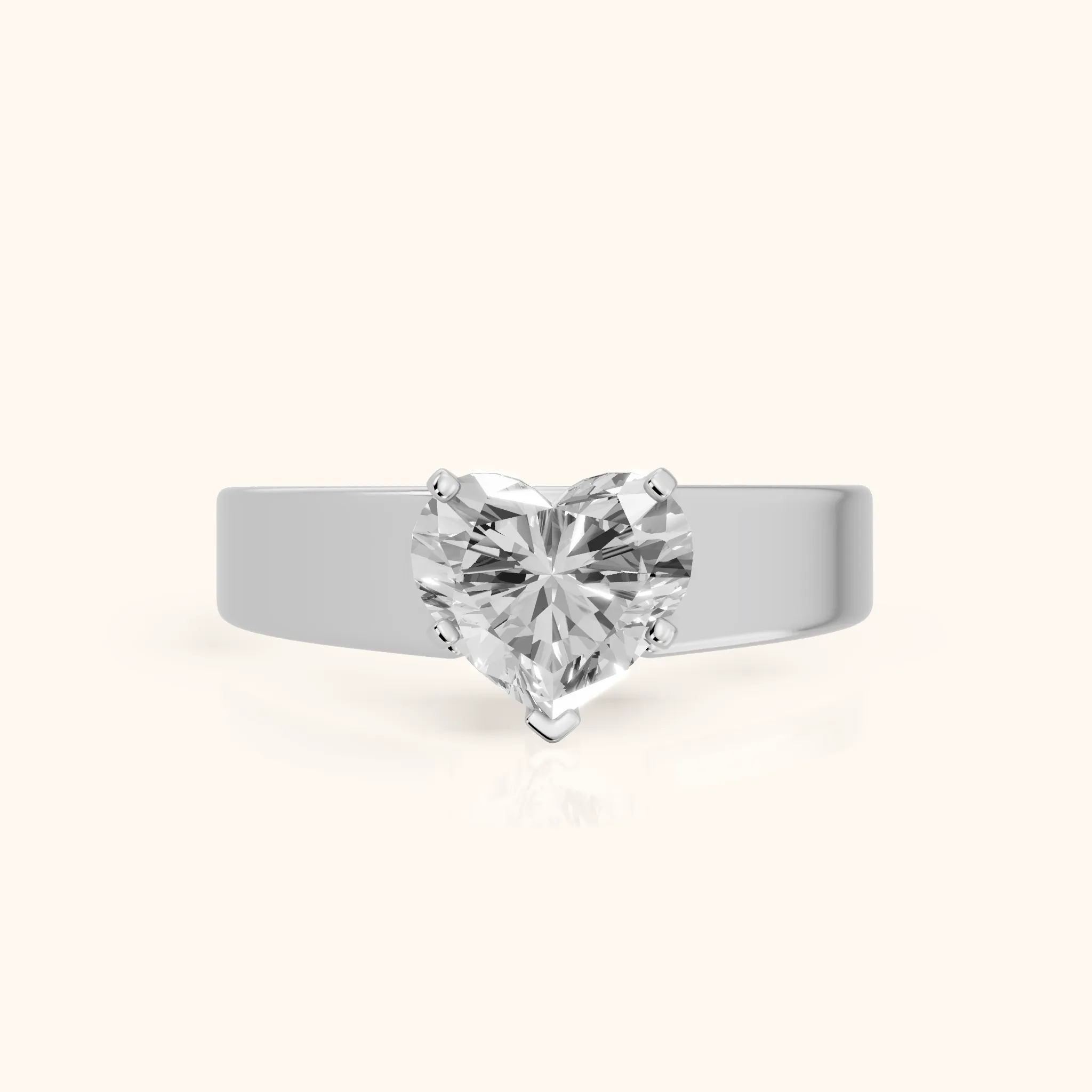 Susannah Wide Band Solitaire Heart Diamond Engagement Ring in Silver — view 1