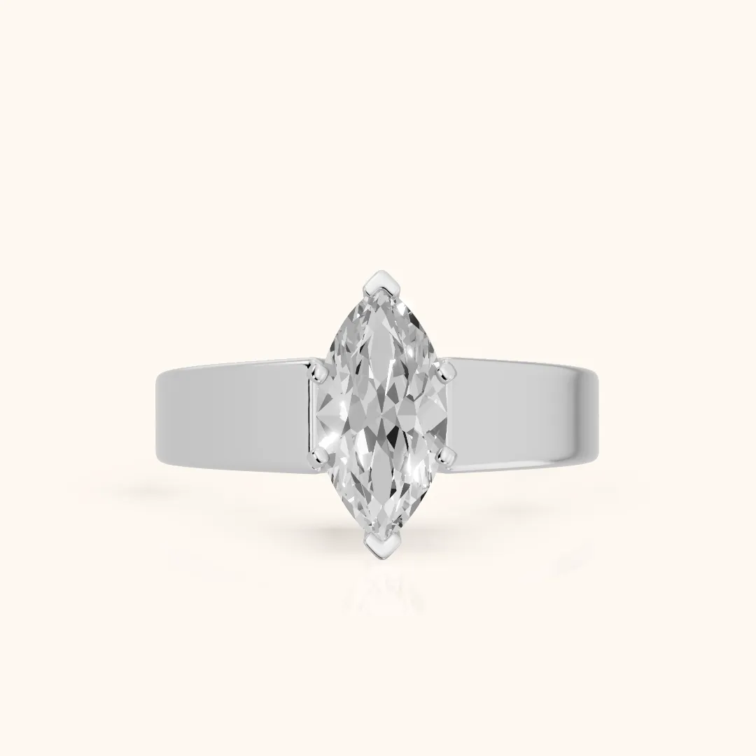 Susannah Wide Band Solitaire Marquise Diamond Engagement Ring in Silver — view 2