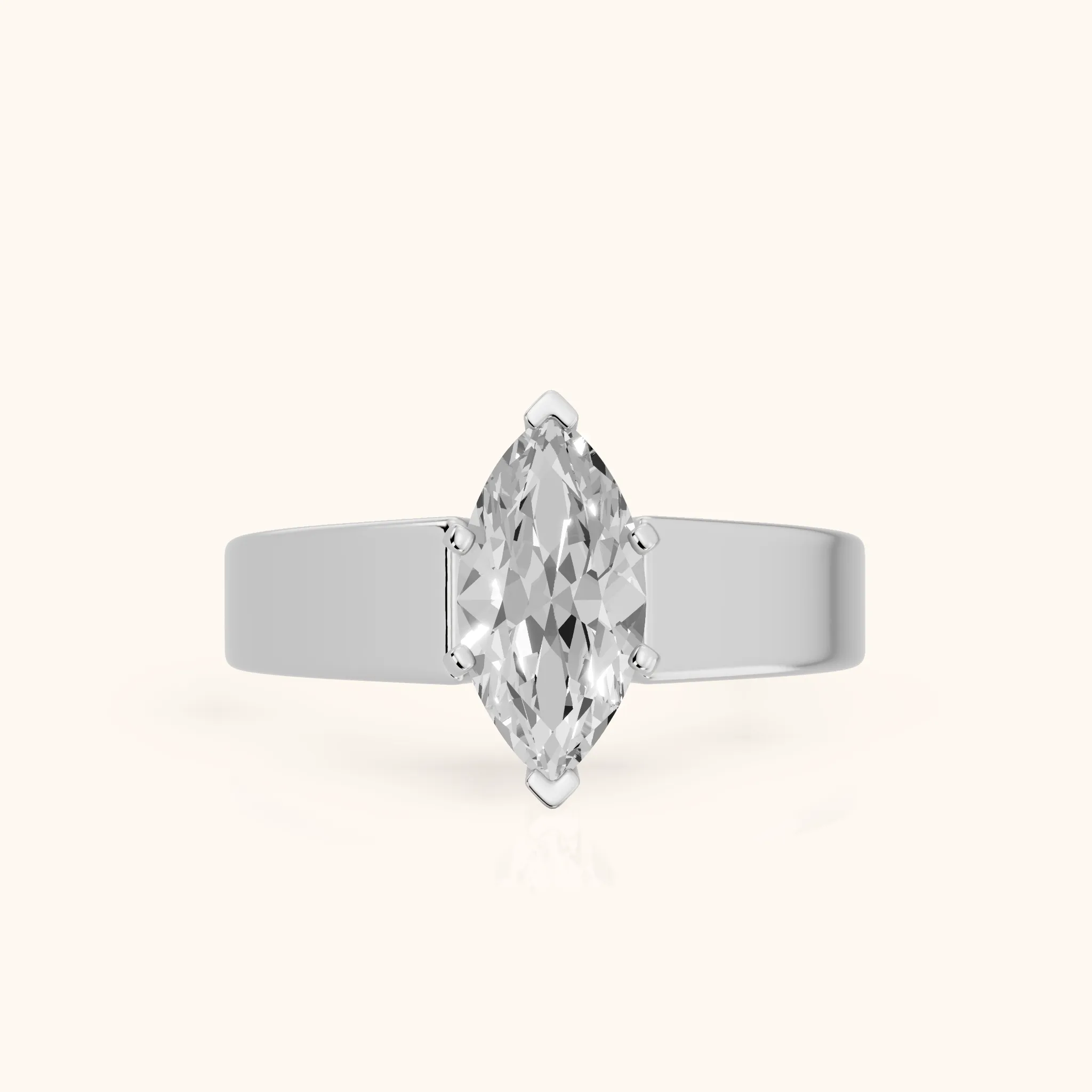 Susannah Wide Band Solitaire Marquise Diamond Engagement Ring in Silver — view 1