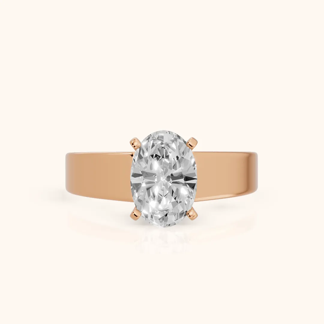 Susannah Wide Band Solitaire Oval Diamond Engagement Ring in Rose Gold — view 2