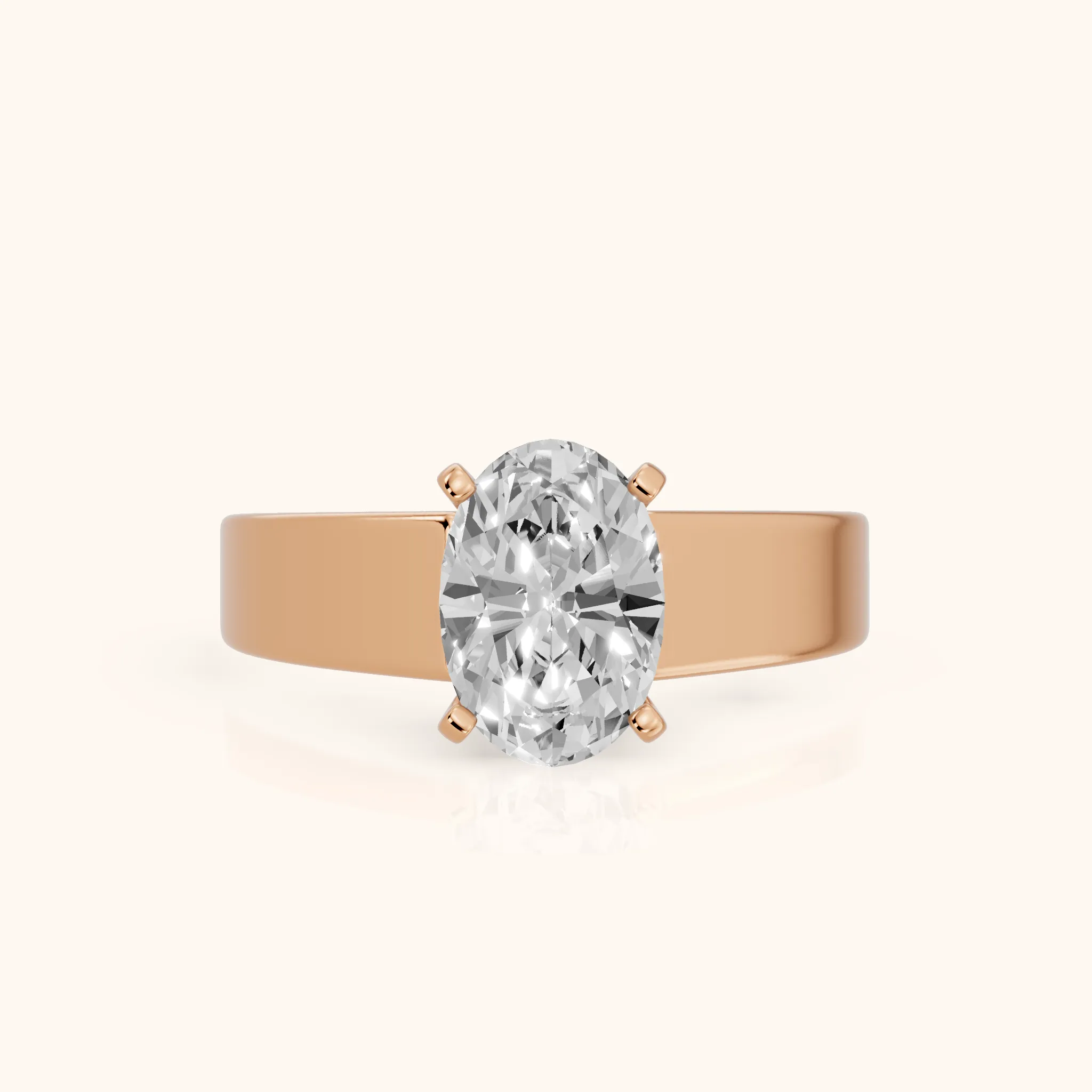 Susannah Wide Band Solitaire Oval Diamond Engagement Ring in Rose Gold — view 1