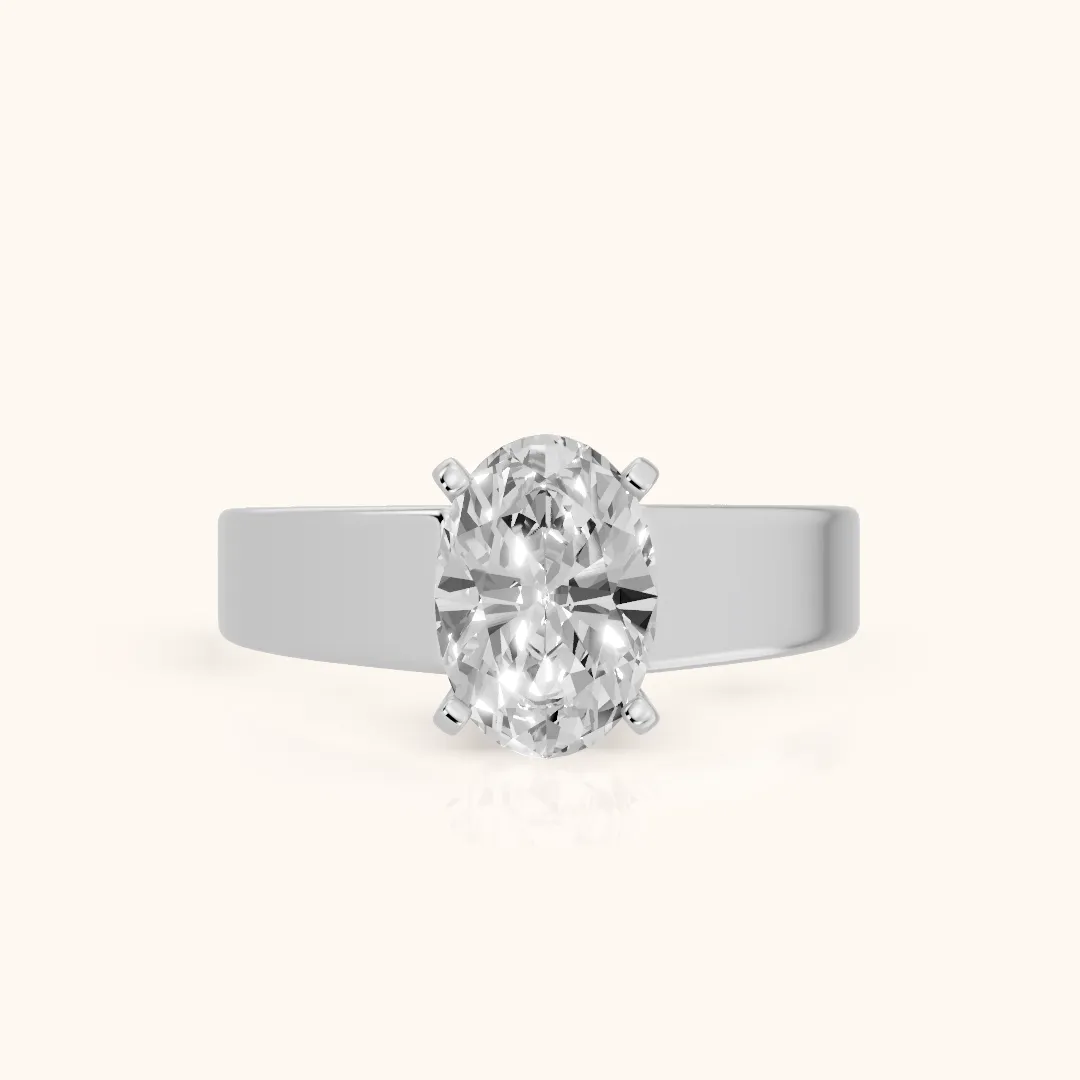 Susannah Wide Band Solitaire Oval Diamond Engagement Ring in Platinum — view 2
