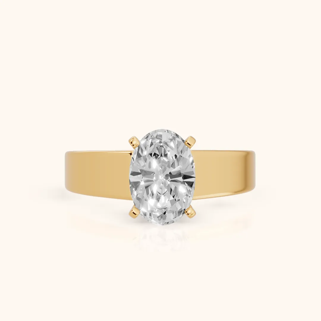 Susannah Wide Band Solitaire Oval Diamond Engagement Ring in Yellow Gold — view 2