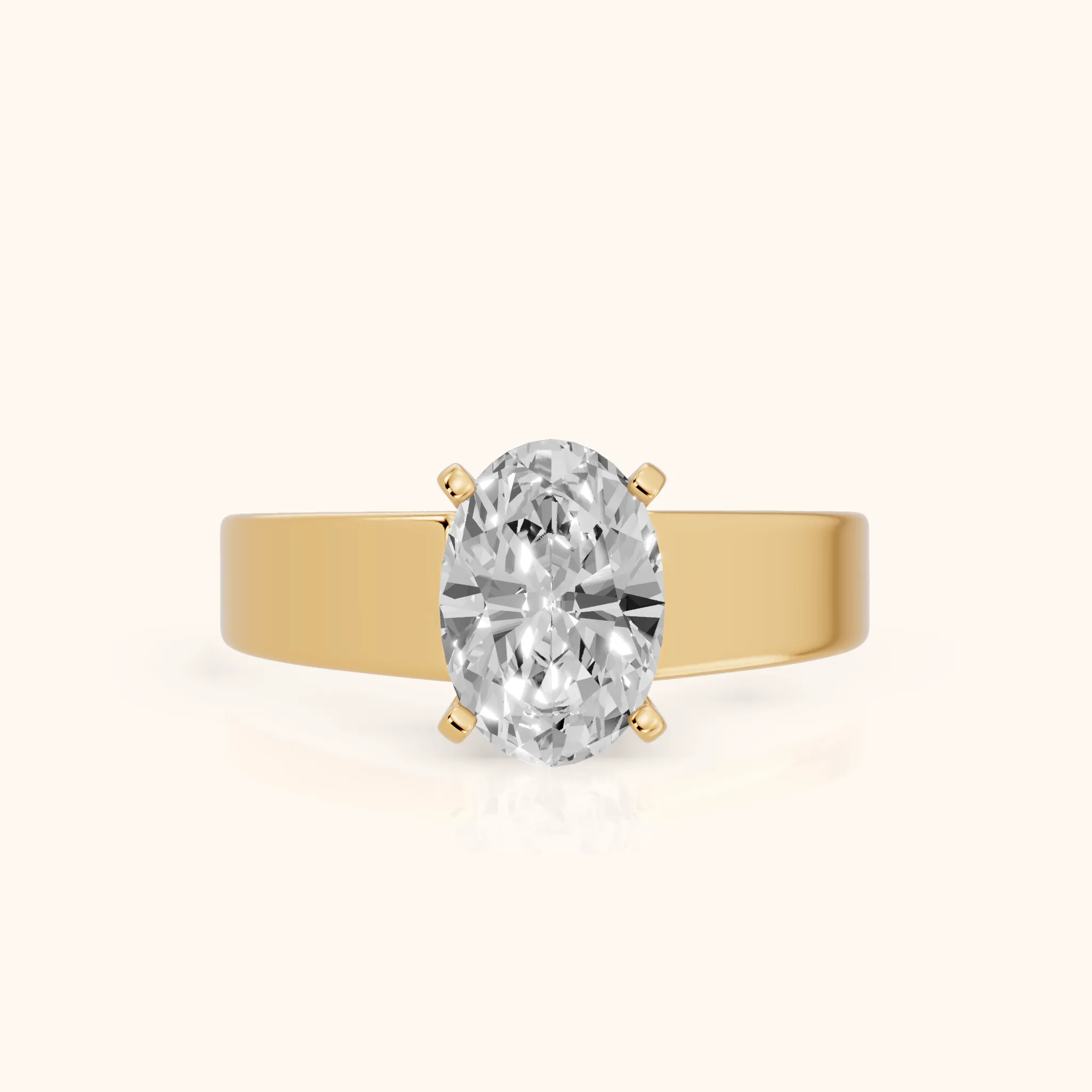 Susannah Wide Band Solitaire Oval Diamond Engagement Ring in Yellow Gold — view 1