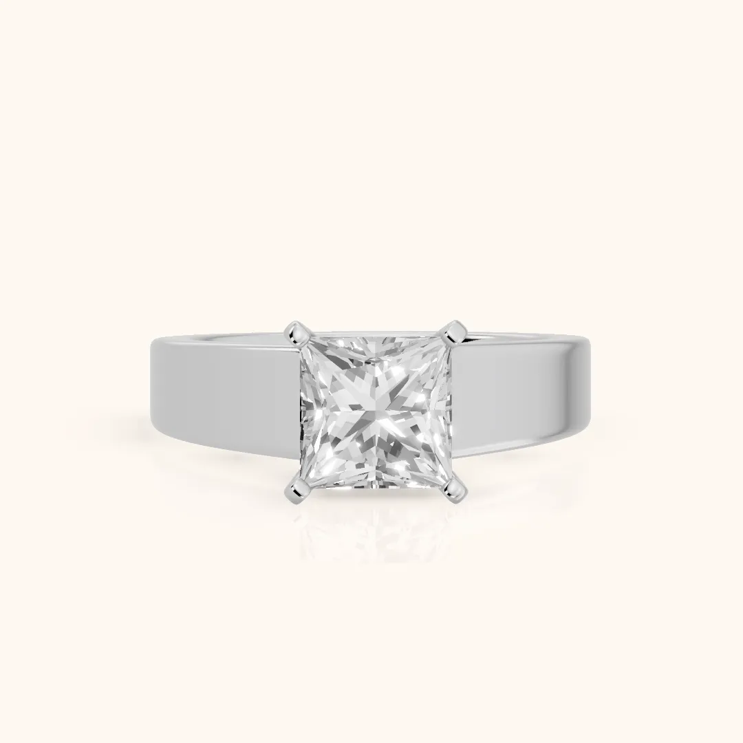 Susannah Wide Band Solitaire Princess Diamond Engagement Ring in Silver — view 2