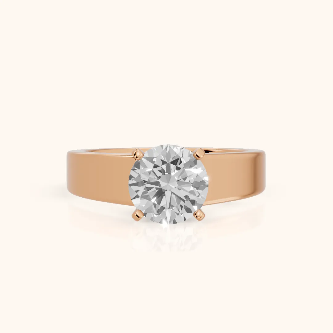 Susannah Wide Band Solitaire Round Diamond Engagement Ring in Rose Gold — view 2