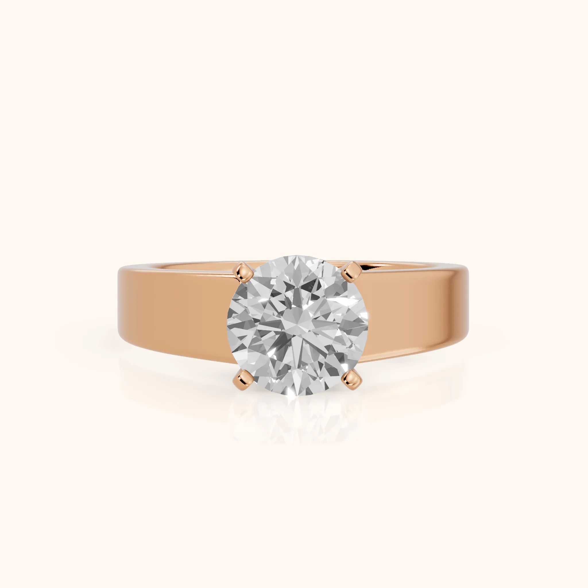 Susannah Wide Band Solitaire Round Diamond Engagement Ring in Rose Gold — view 1