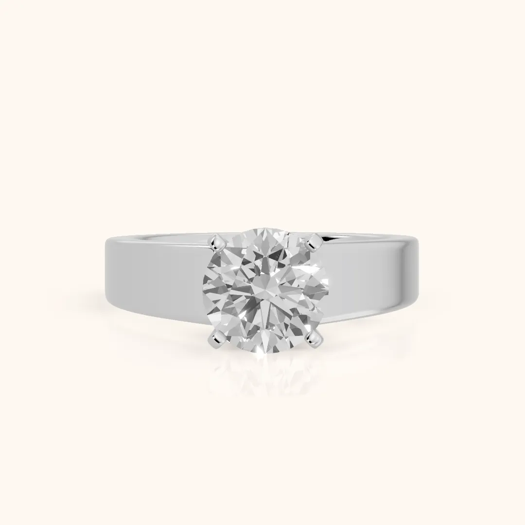 Susannah Wide Band Solitaire Round Diamond Engagement Ring in Silver — view 2