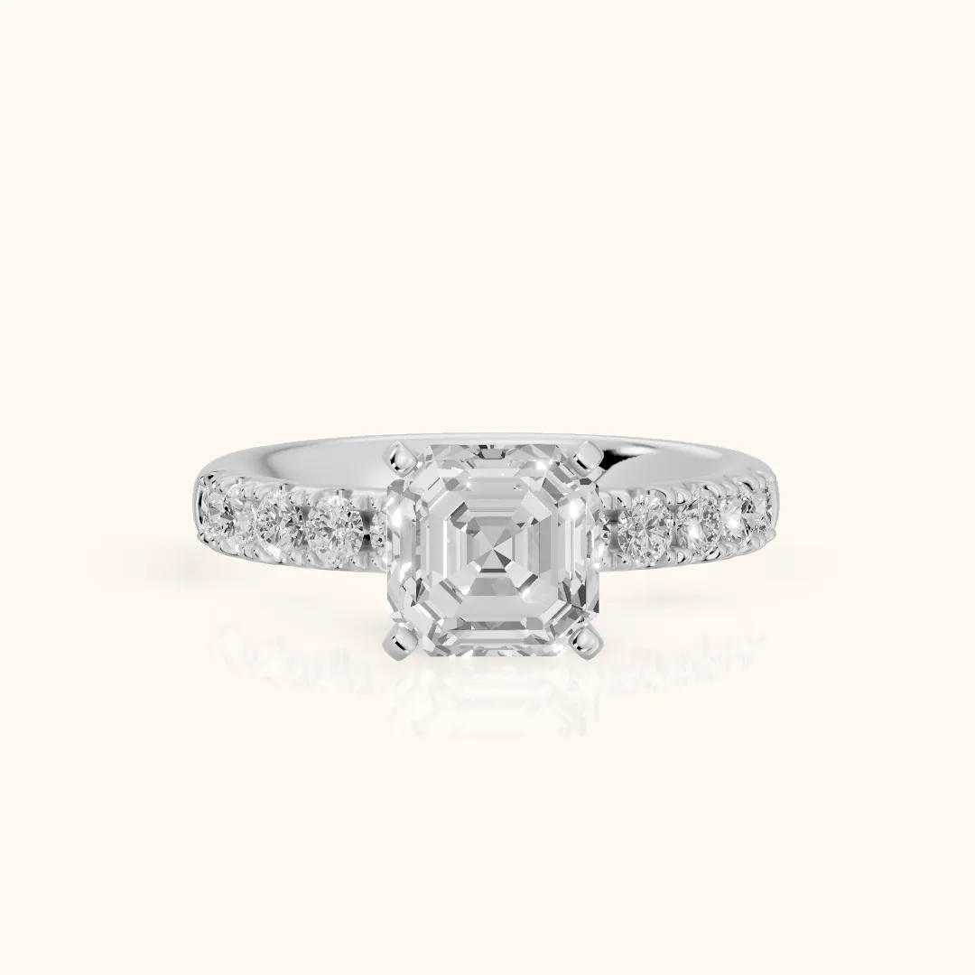 Alix Statement Pavé Asscher Diamond Engagement Ring in Silver — view 2