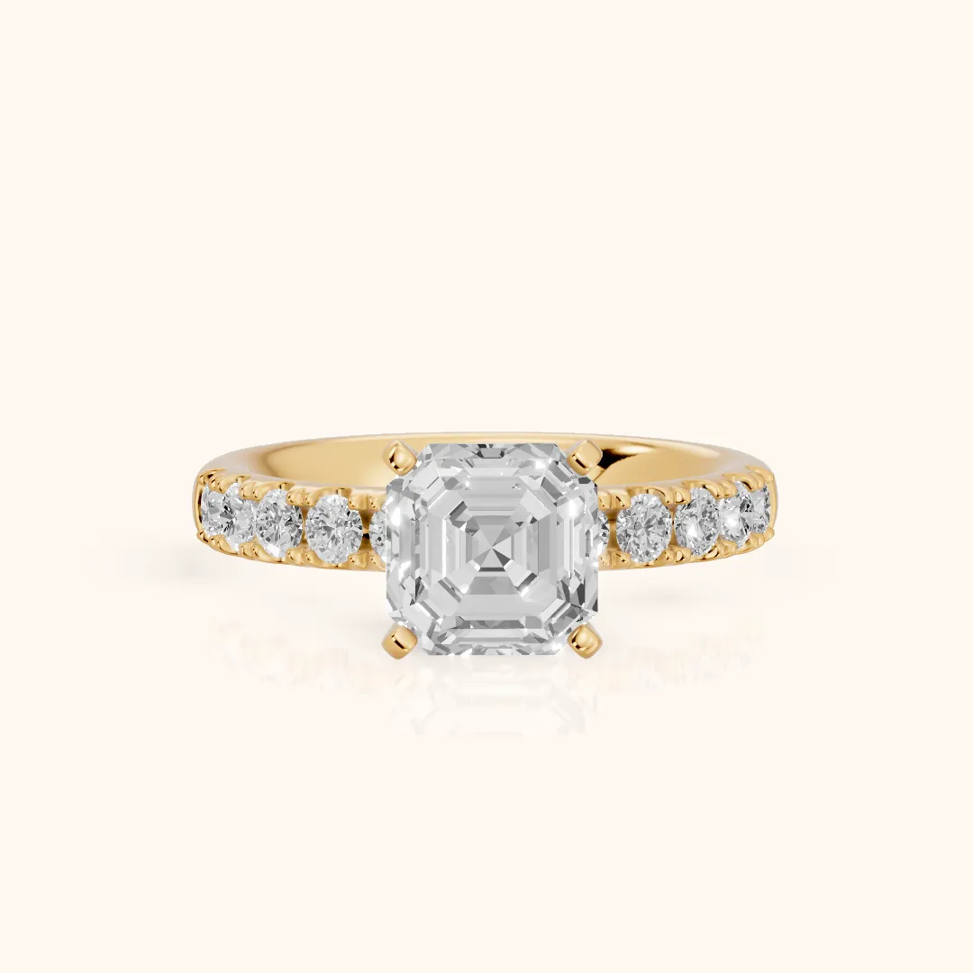 Alix Statement Pavé Asscher Diamond Engagement Ring in Yellow Gold — view 2