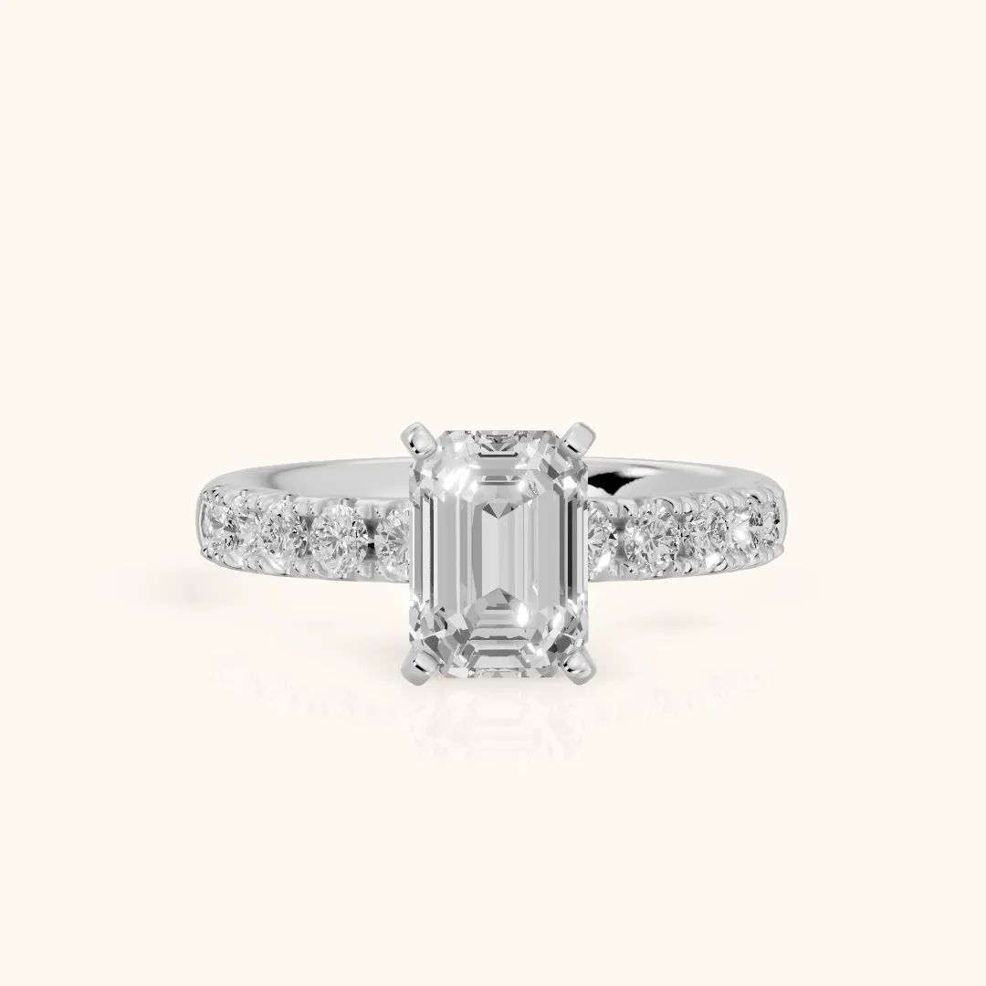 Alix Statement Pavé Emerald Diamond Engagement Ring in Silver — view 2