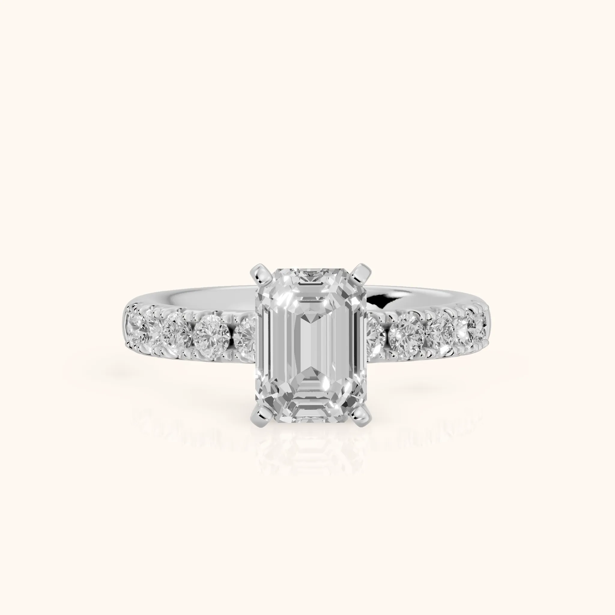 Alix Statement Pavé Emerald Diamond Engagement Ring in Silver — view 1