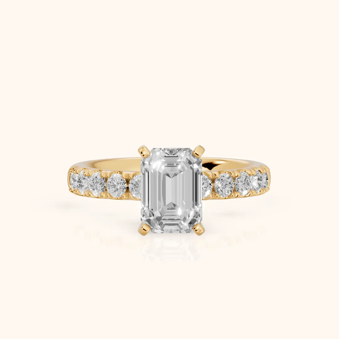 Alix Statement Pavé Emerald Diamond Engagement Ring in Yellow Gold — view 2