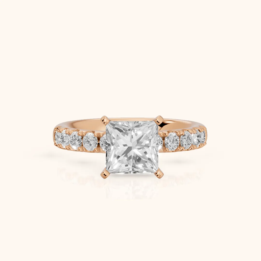 Alix Statement Pavé Princess Diamond Engagement Ring in Rose Gold — view 2