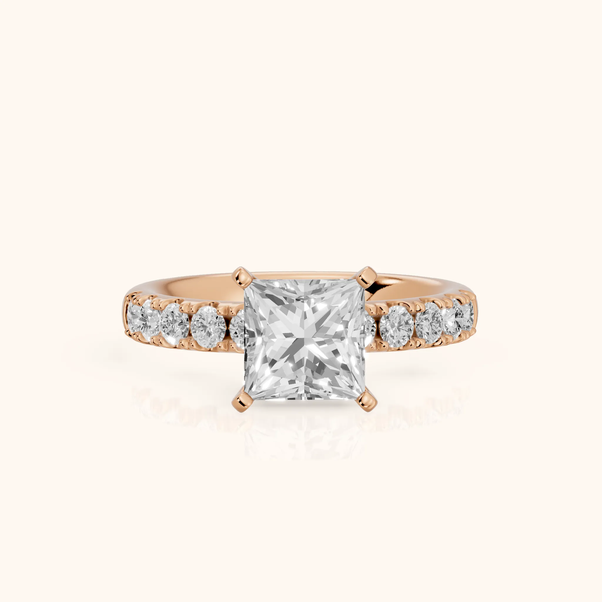 Alix Statement Pavé Princess Diamond Engagement Ring in Rose Gold — view 1