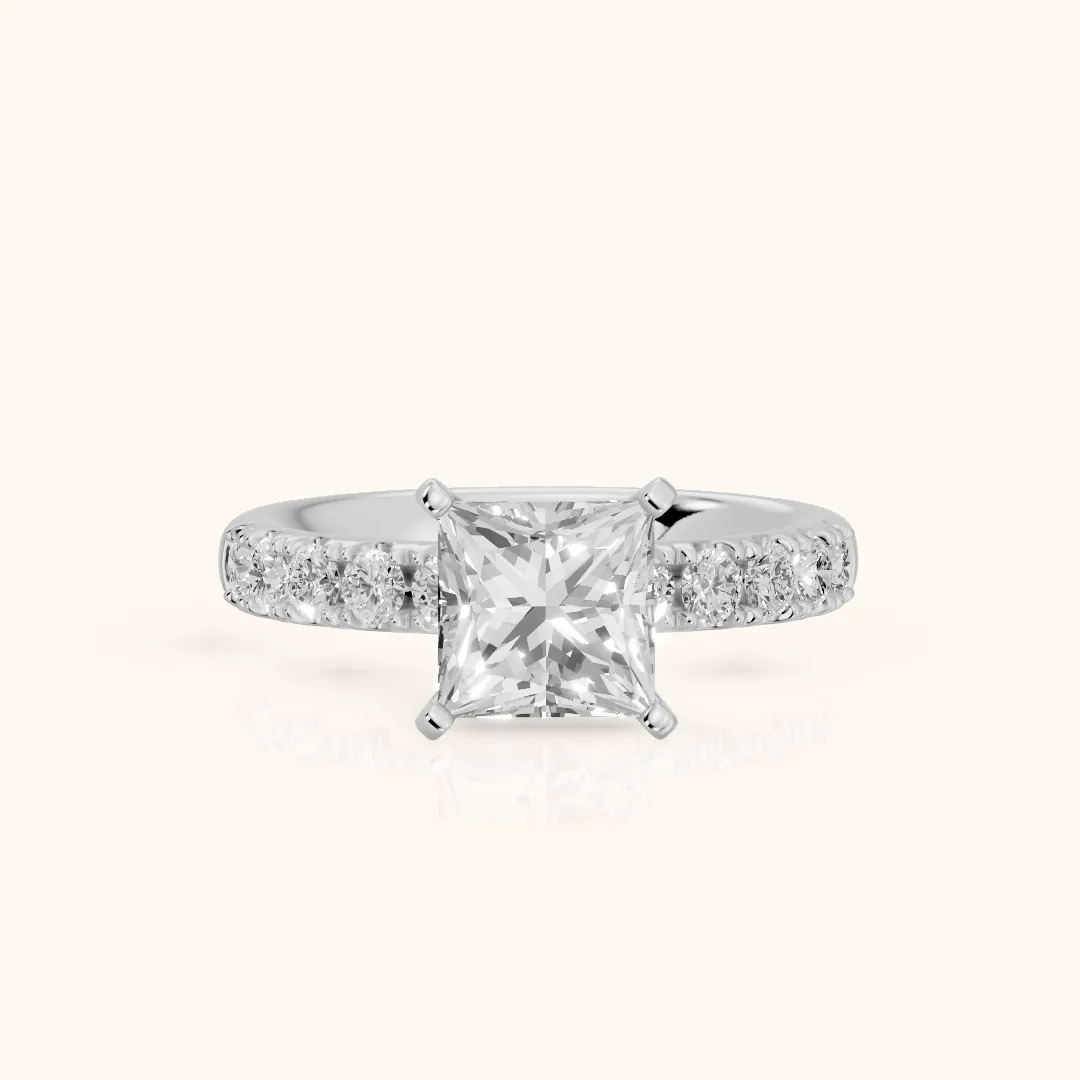 Alix Statement Pavé Princess Diamond Engagement Ring in Silver — view 2