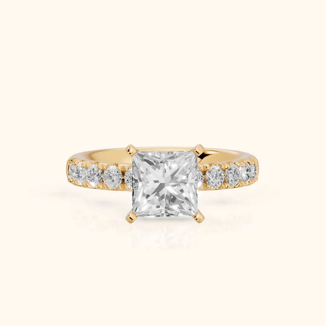 Alix Statement Pavé Princess Diamond Engagement Ring in Yellow Gold — view 2