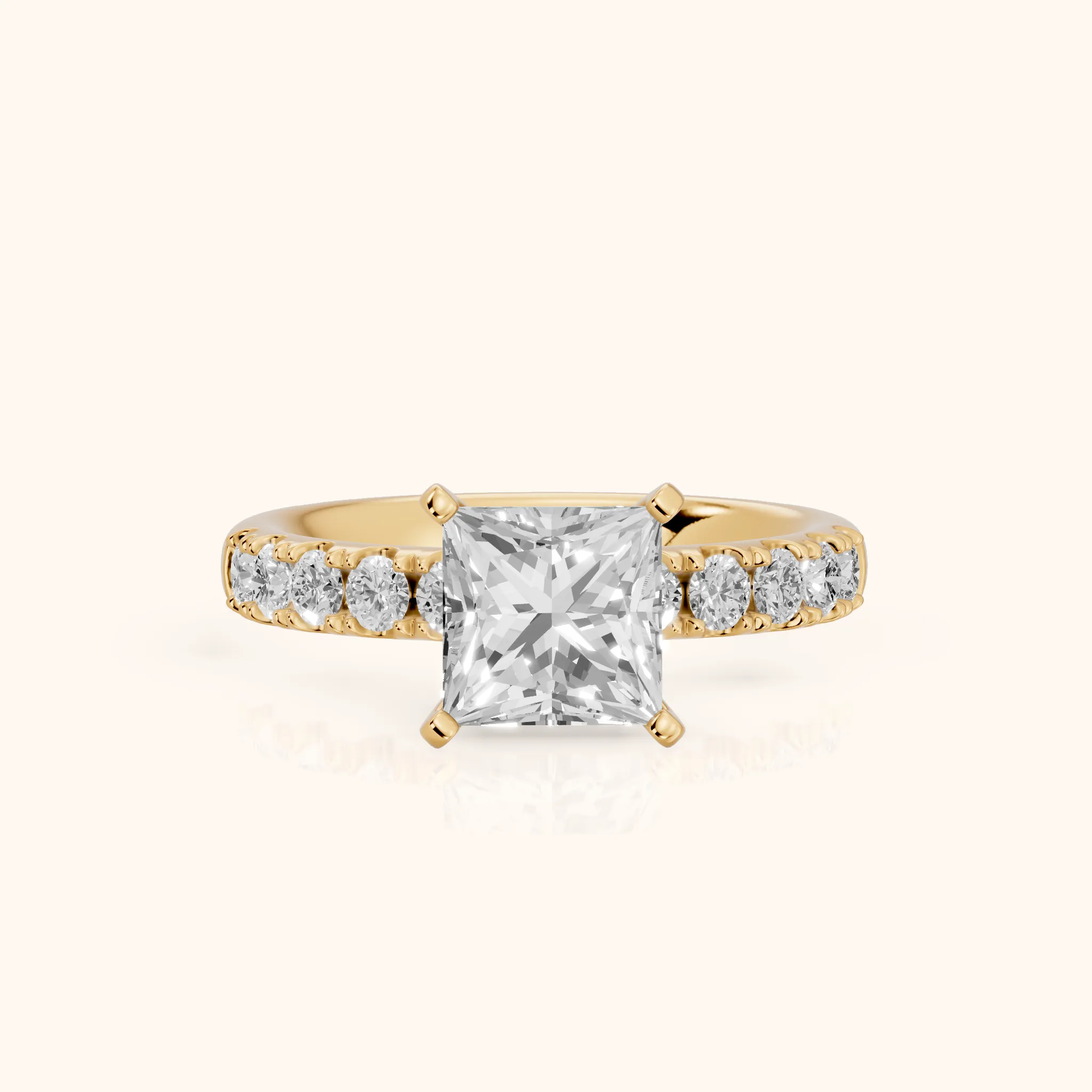 Alix Statement Pavé Princess Diamond Engagement Ring in Yellow Gold — view 1