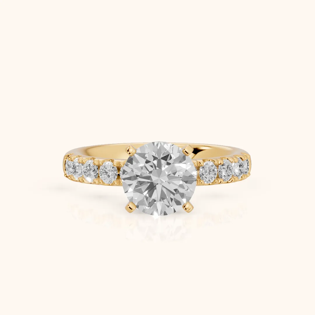 Alix Statement Pavé Round Diamond Engagement Ring in Yellow Gold — view 2