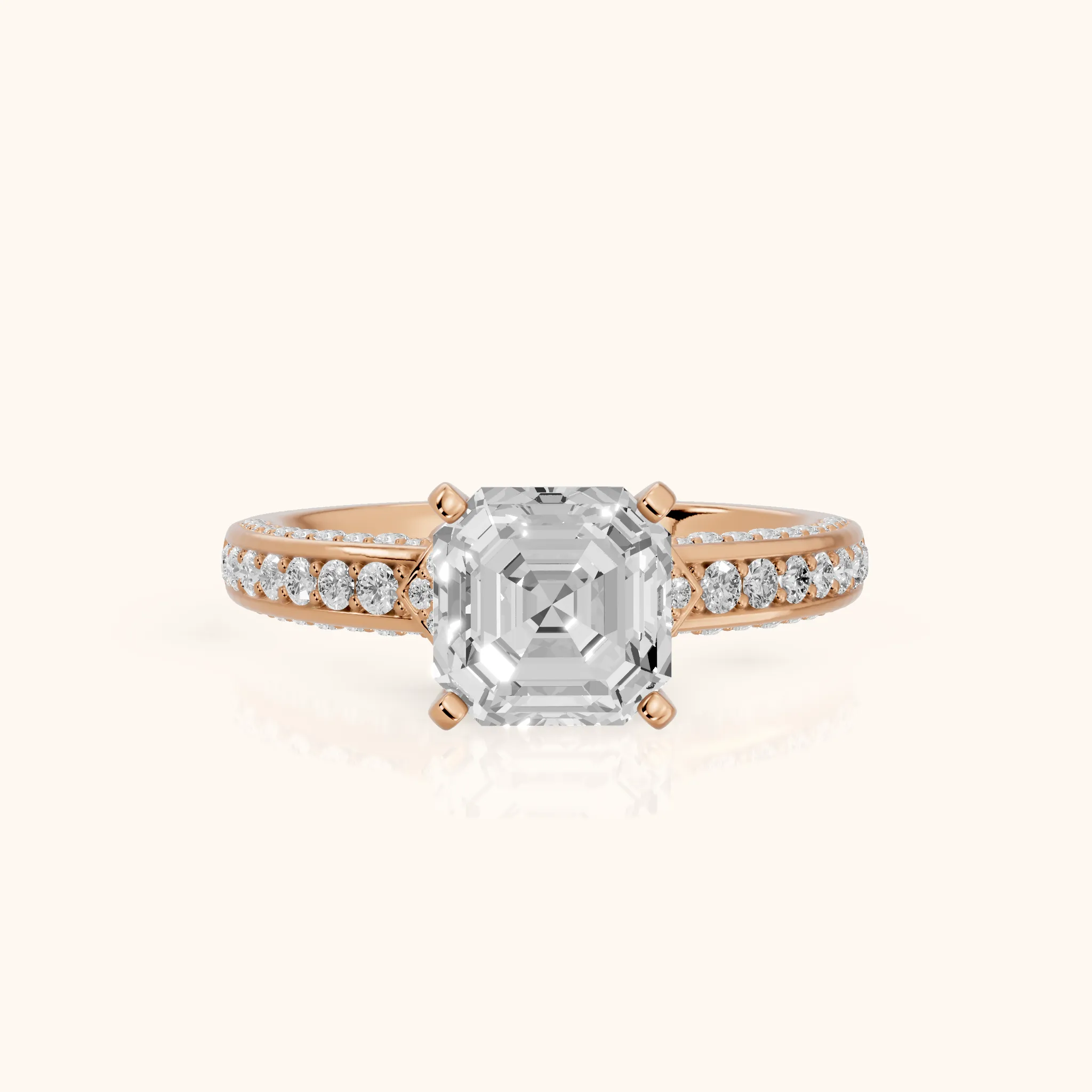 Anabelle Statement Pavé Asscher Diamond Engagement Ring in Rose Gold — view 1