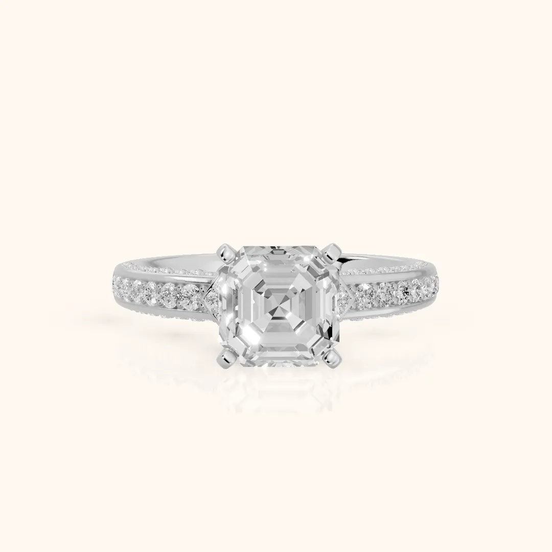 Anabelle Statement Pavé Asscher Diamond Engagement Ring in Silver — view 2