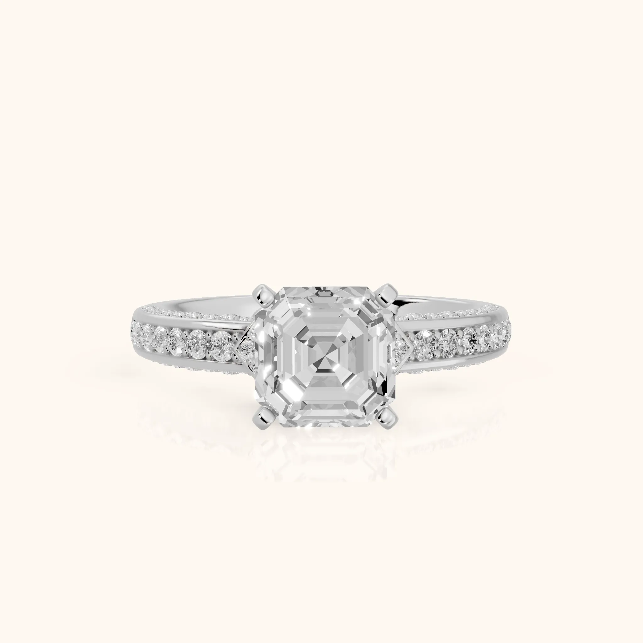 Anabelle Statement Pavé Asscher Diamond Engagement Ring in Silver — view 1