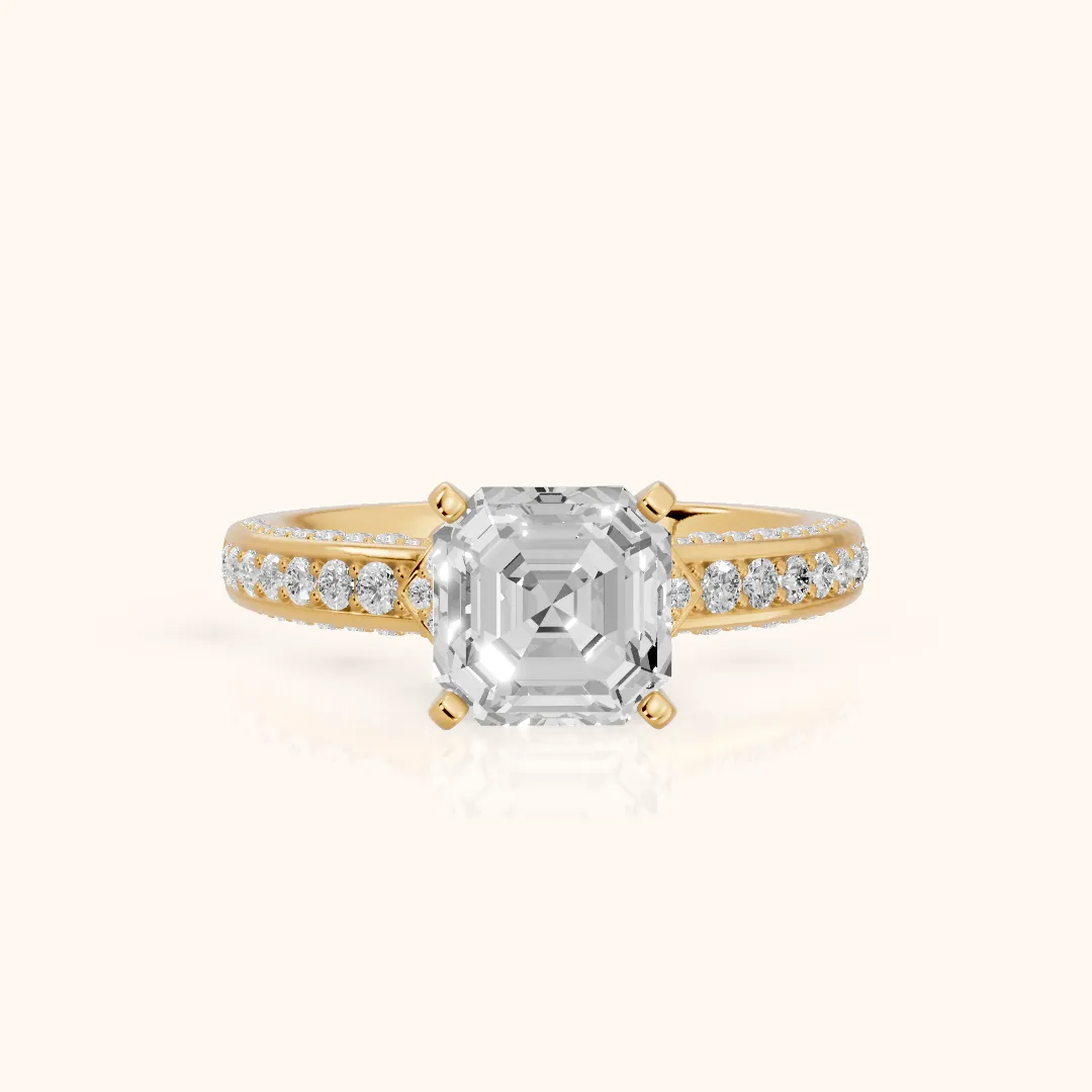 Anabelle Statement Pavé Asscher Diamond Engagement Ring in Yellow Gold — view 2