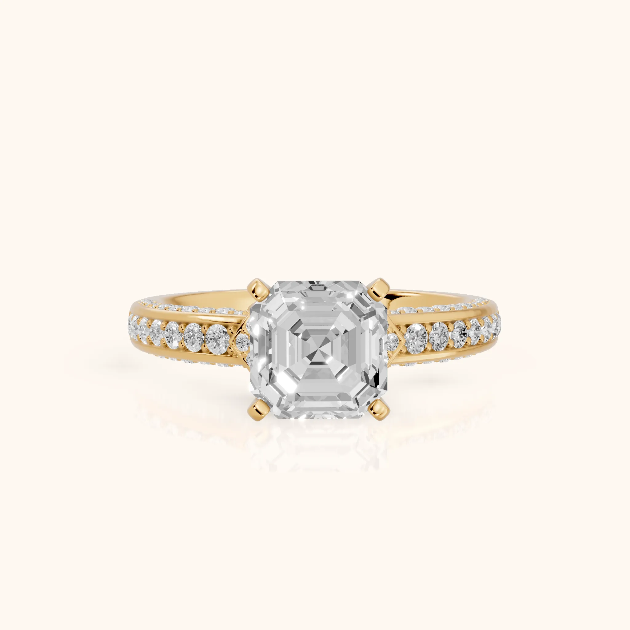 Anabelle Statement Pavé Asscher Diamond Engagement Ring in Yellow Gold — view 1