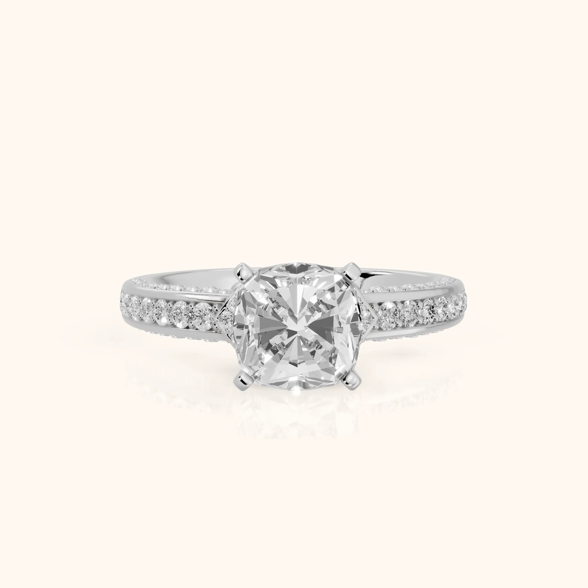 Anabelle Statement Pavé Cushion Diamond Engagement Ring in Silver — view 1