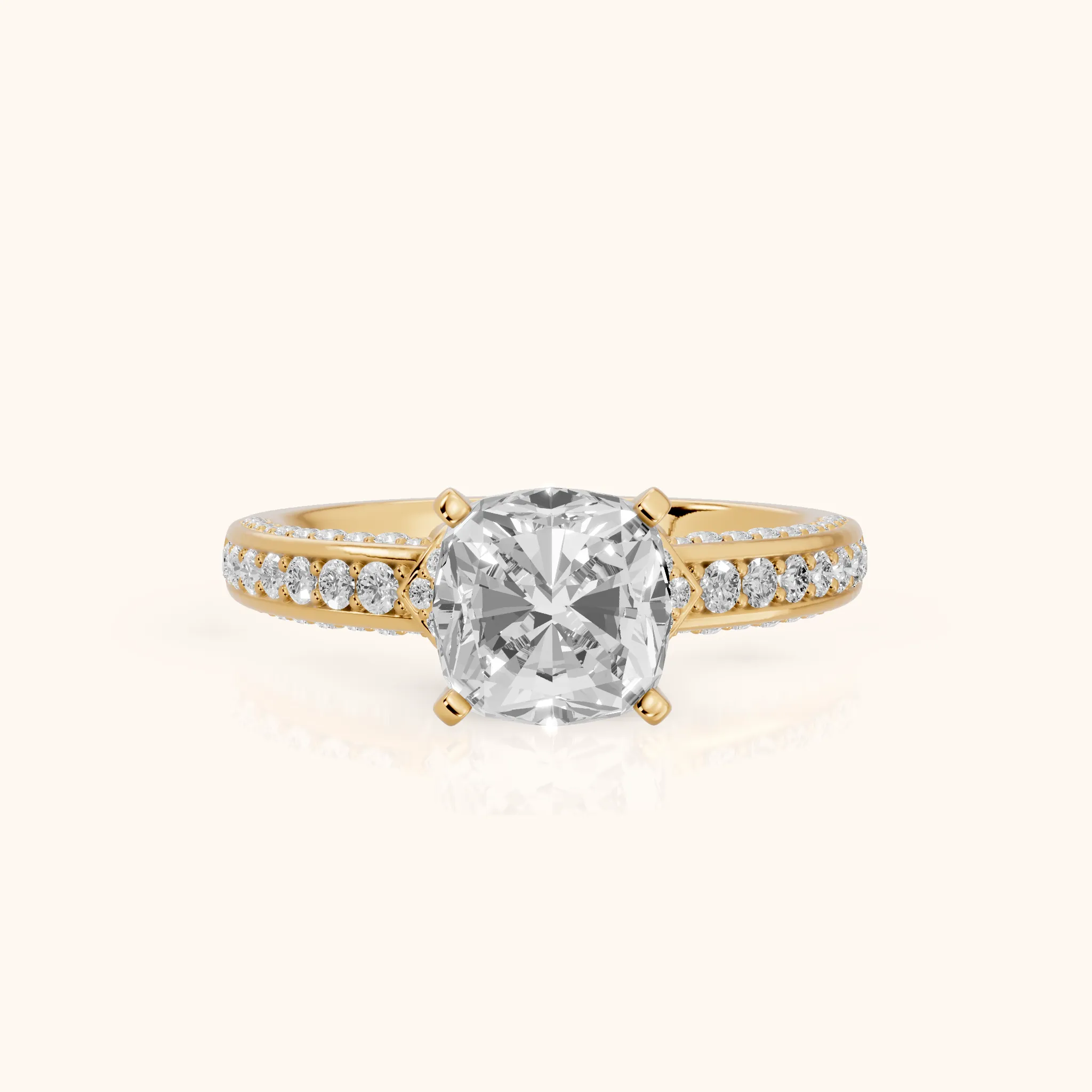 Anabelle Statement Pavé Cushion Diamond Engagement Ring in Yellow Gold — view 1