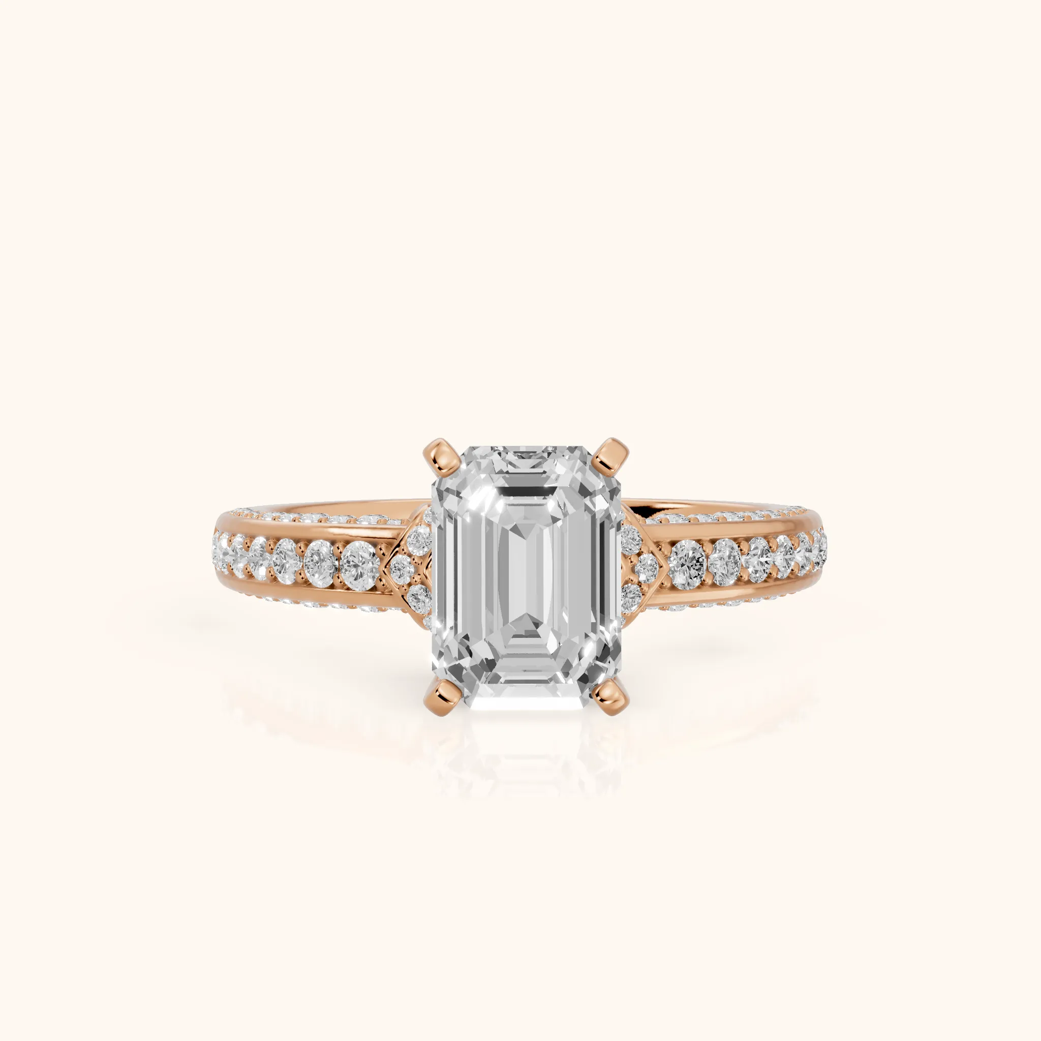 Anabelle Statement Pavé Emerald Diamond Engagement Ring in Rose Gold — view 1