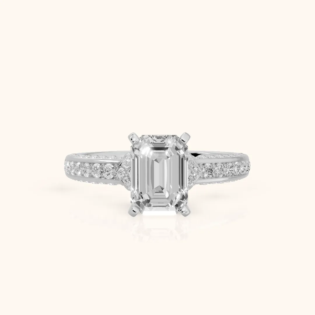 Anabelle Statement Pavé Emerald Diamond Engagement Ring in Silver — view 2