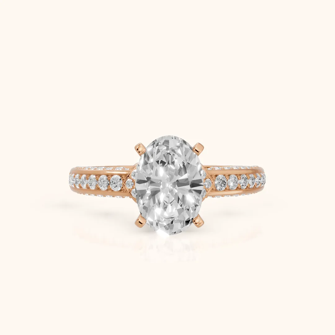 Anabelle Statement Pavé Oval Diamond Engagement Ring in Rose Gold — view 2