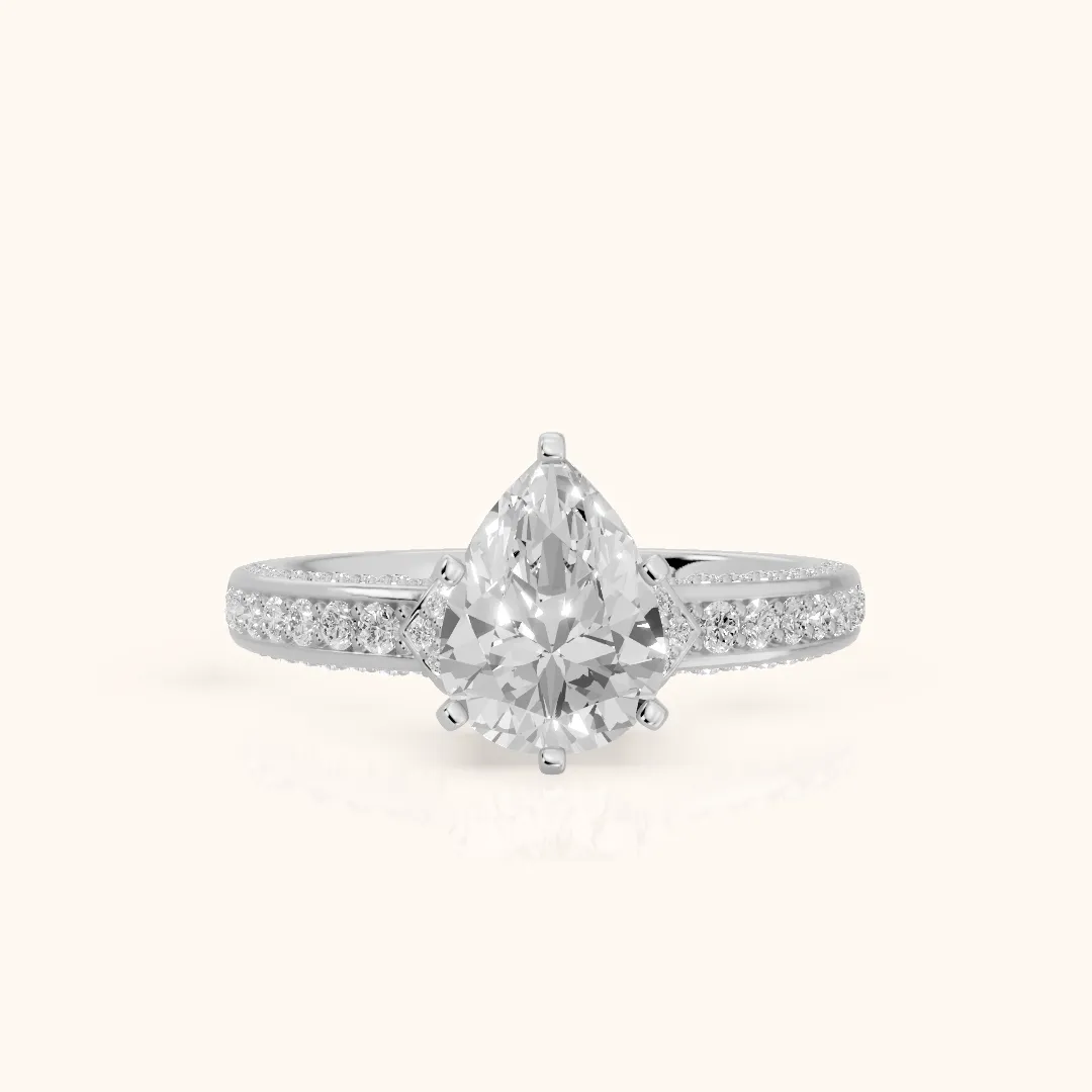 Anabelle Statement Pavé Pear Diamond Engagement Ring in White Gold — view 2