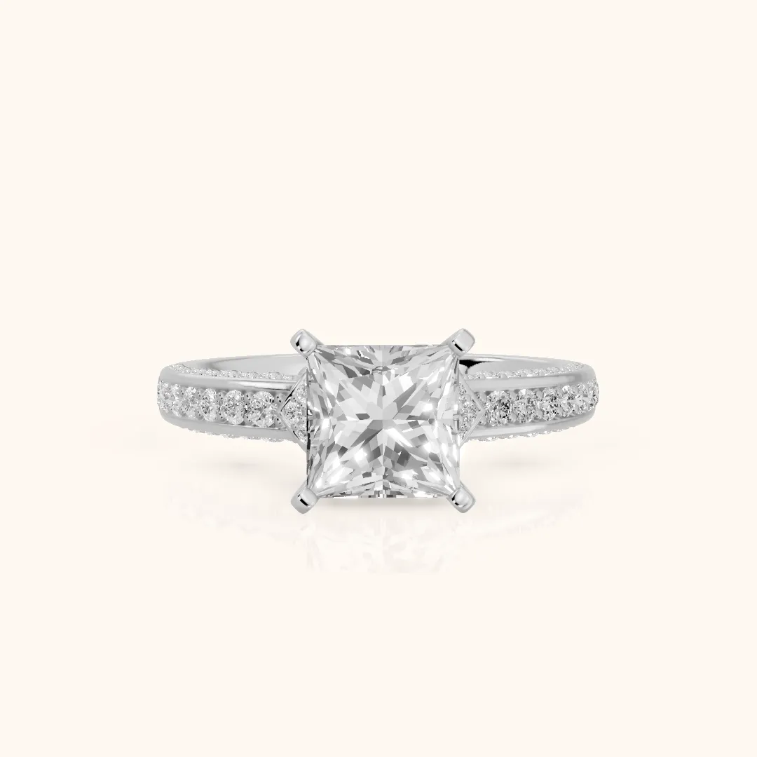 Anabelle Statement Pavé Princess Diamond Engagement Ring in Platinum — view 2
