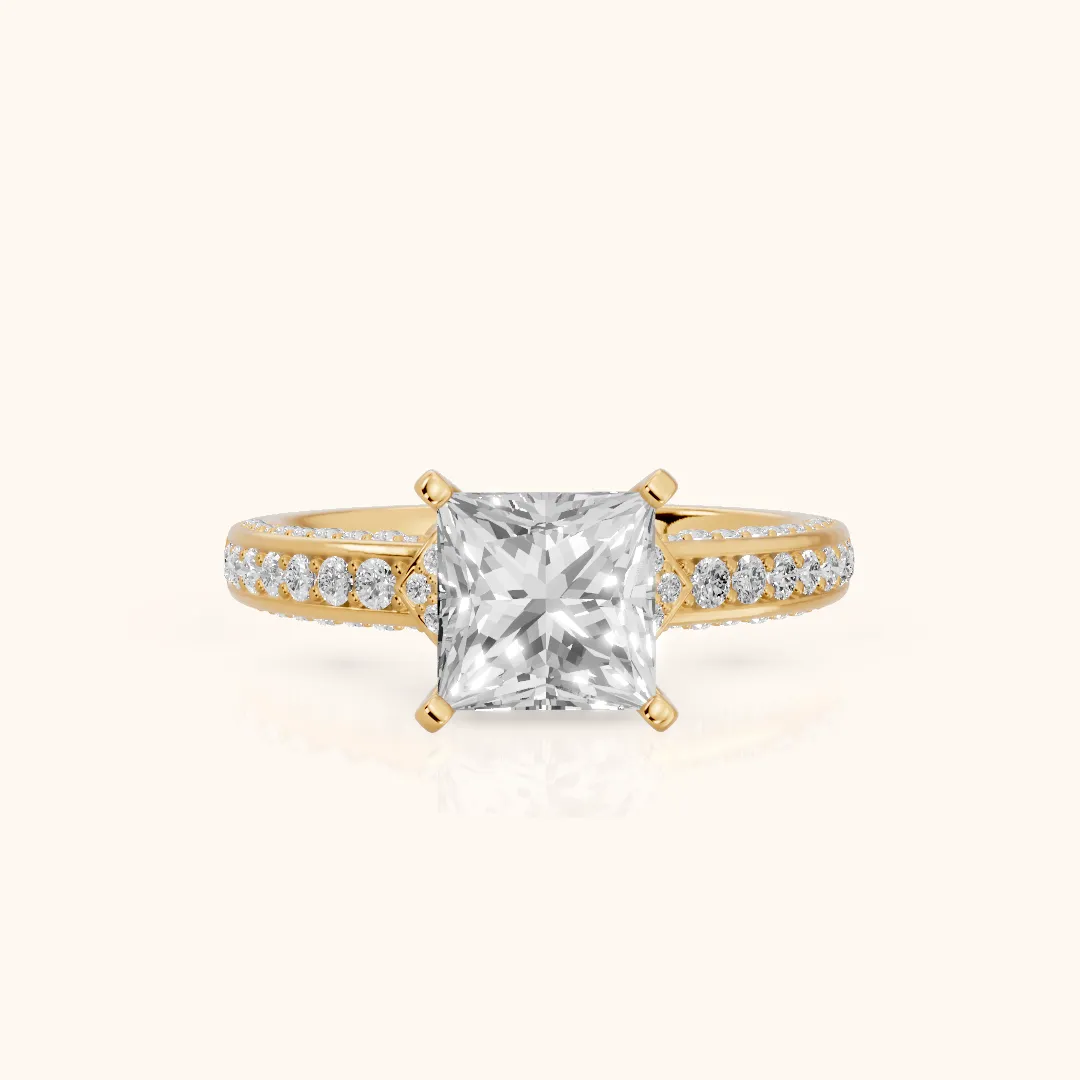 Anabelle Statement Pavé Princess Diamond Engagement Ring in Yellow Gold — view 2