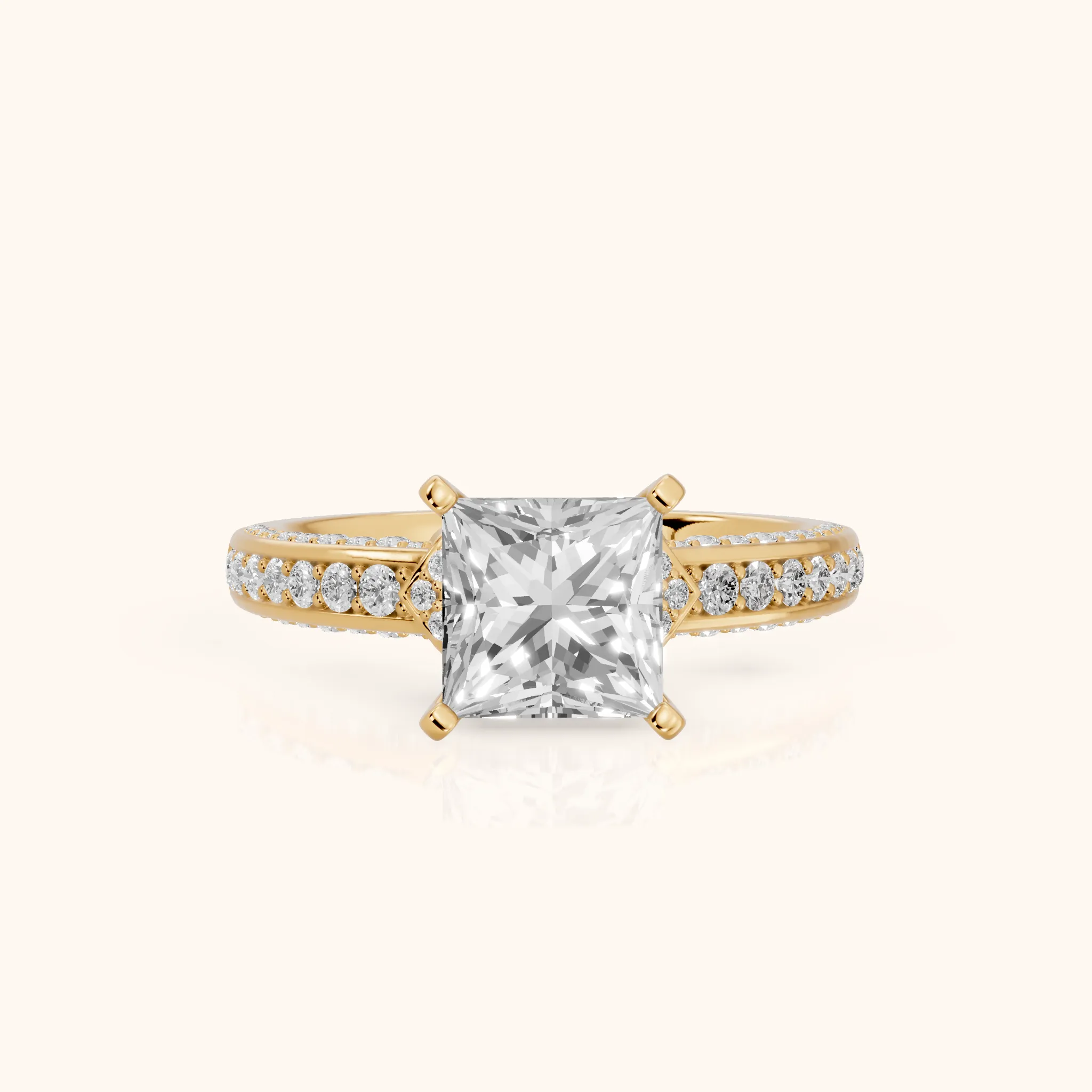Anabelle Statement Pavé Princess Diamond Engagement Ring in Yellow Gold — view 1