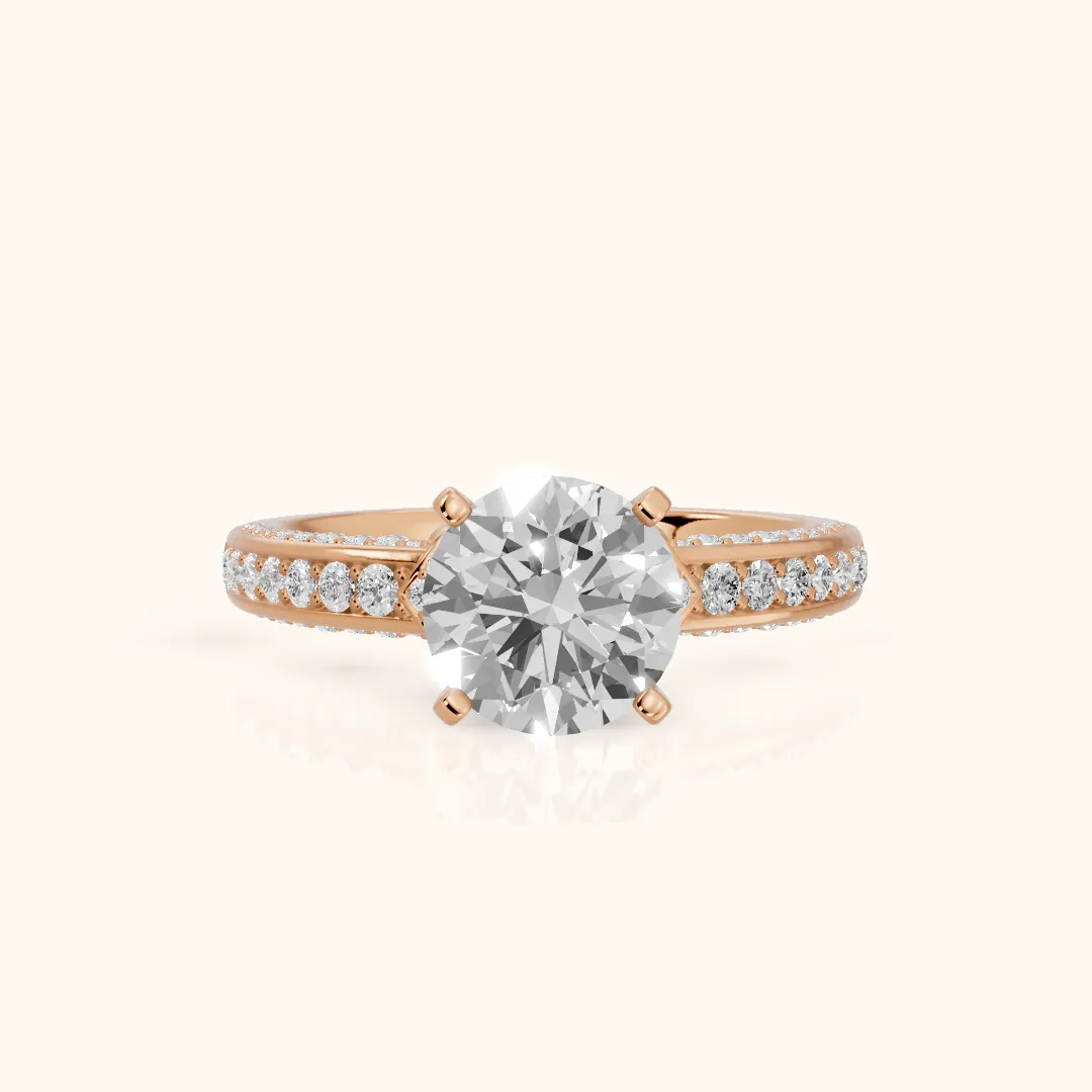 Anabelle Statement Pavé Round Diamond Engagement Ring in Rose Gold — view 2