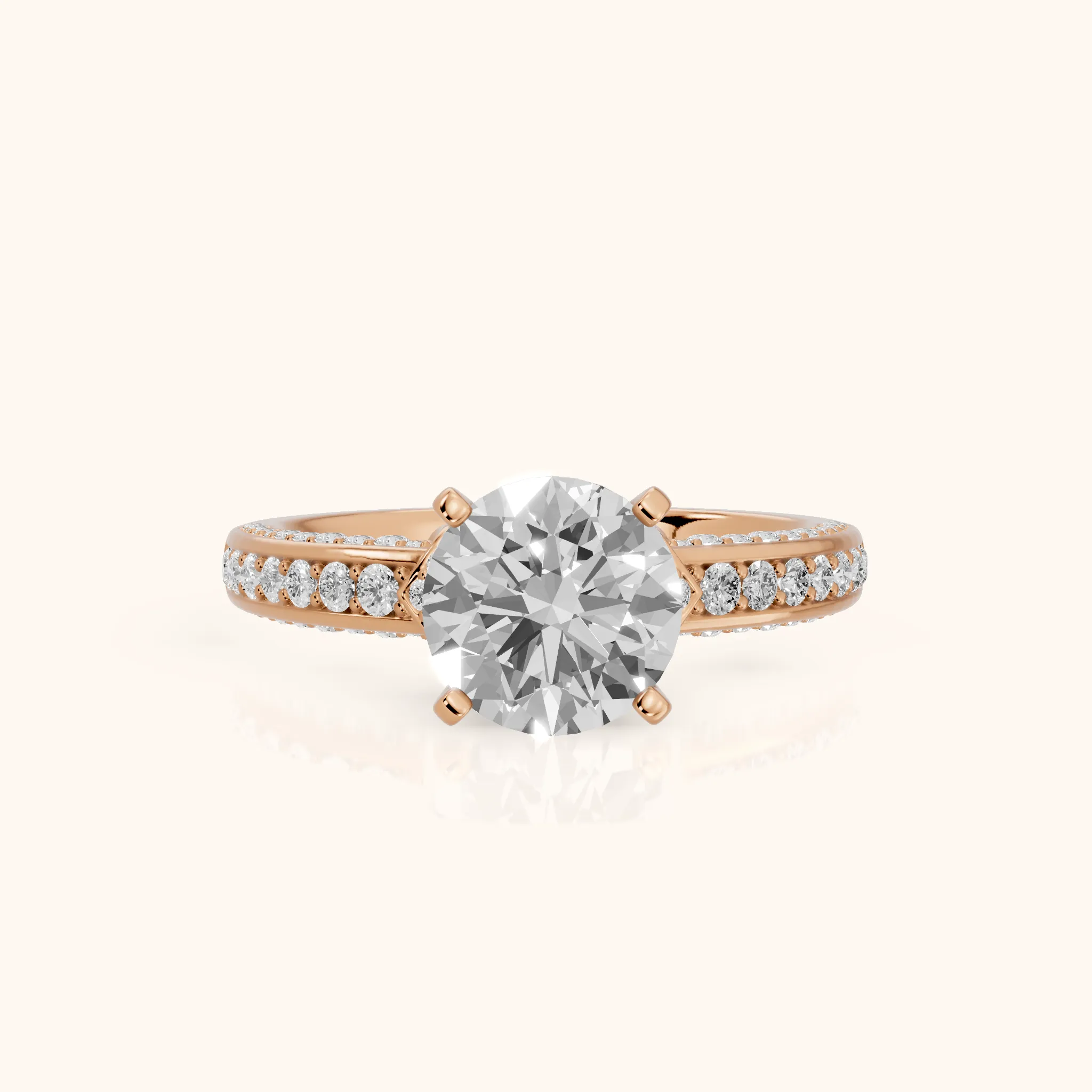Anabelle Statement Pavé Round Diamond Engagement Ring in Rose Gold — view 1