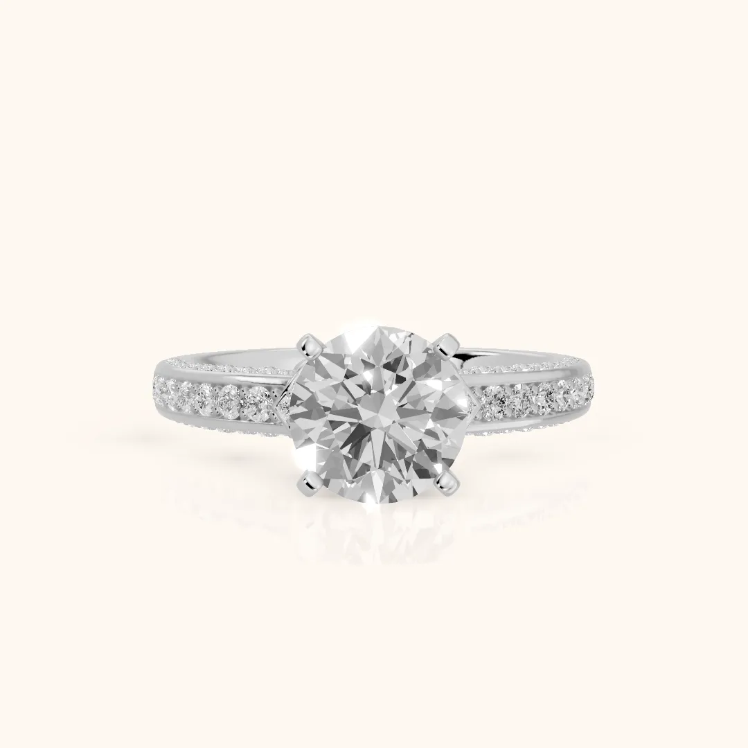 Anabelle Statement Pavé Round Diamond Engagement Ring in Silver — view 2